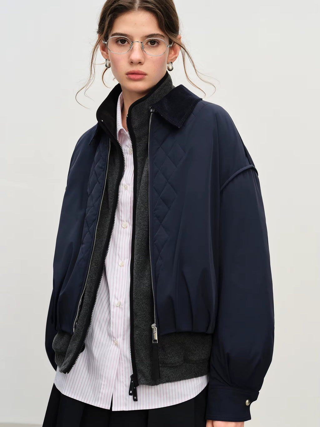 Ekose Panelli Kısa Ceket