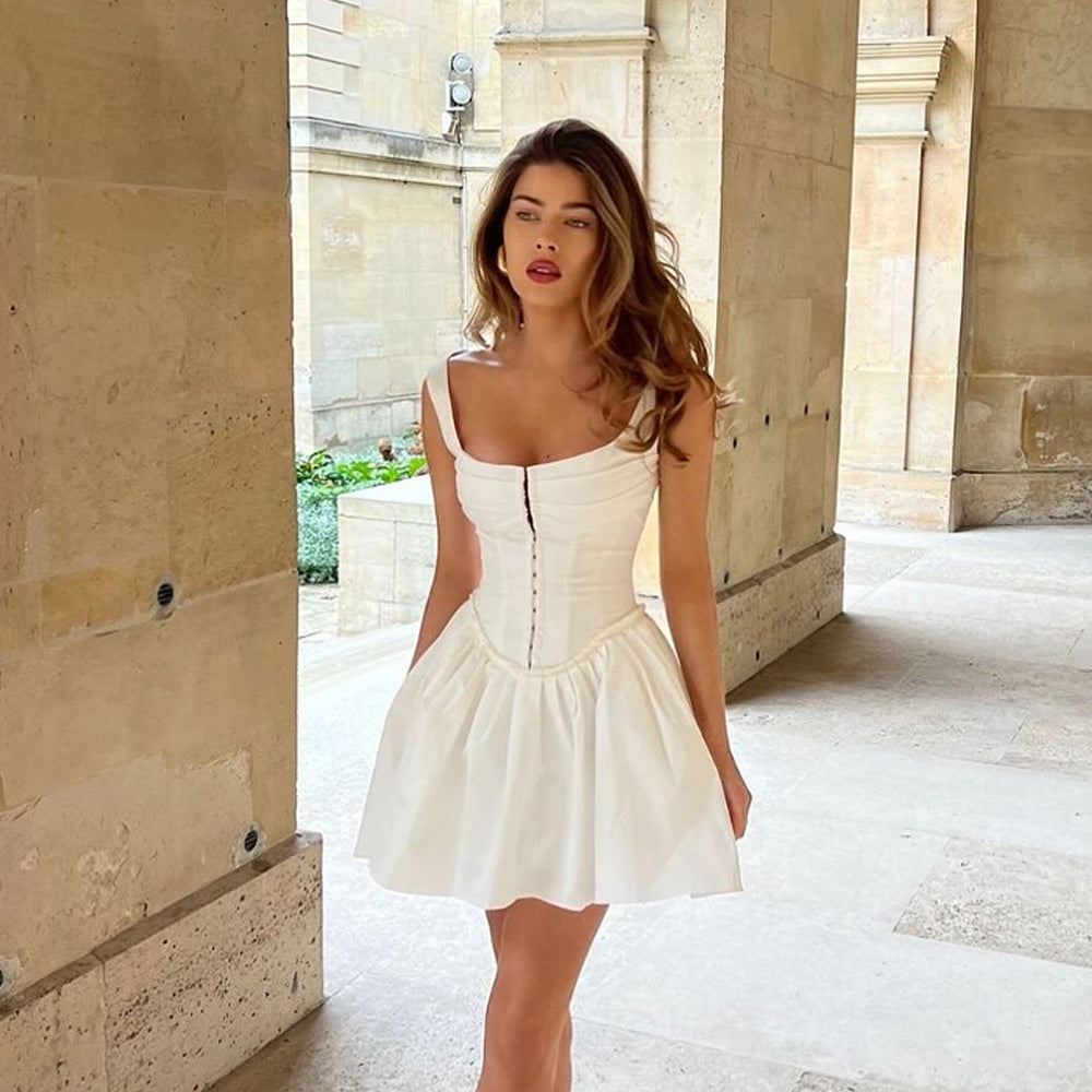 Betsy Korse Volanlı Askılı Mini Elbise