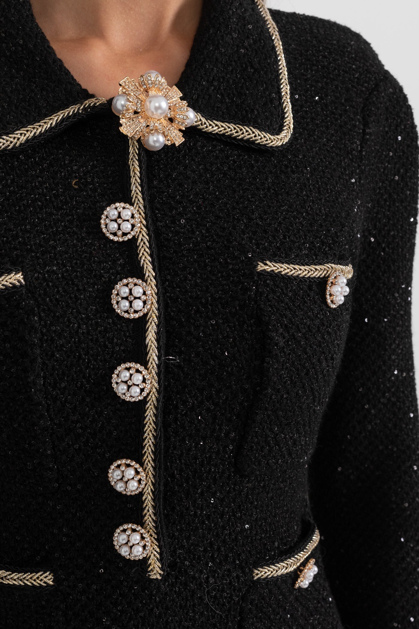 Dokulu Triko Elbise - Siyah