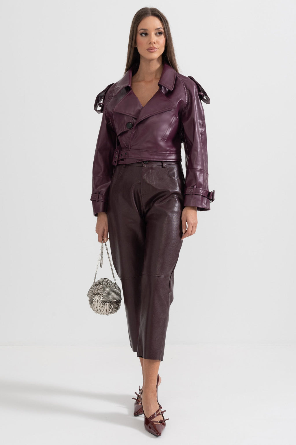 Çift Düğmeli Vegan Deri Ceket