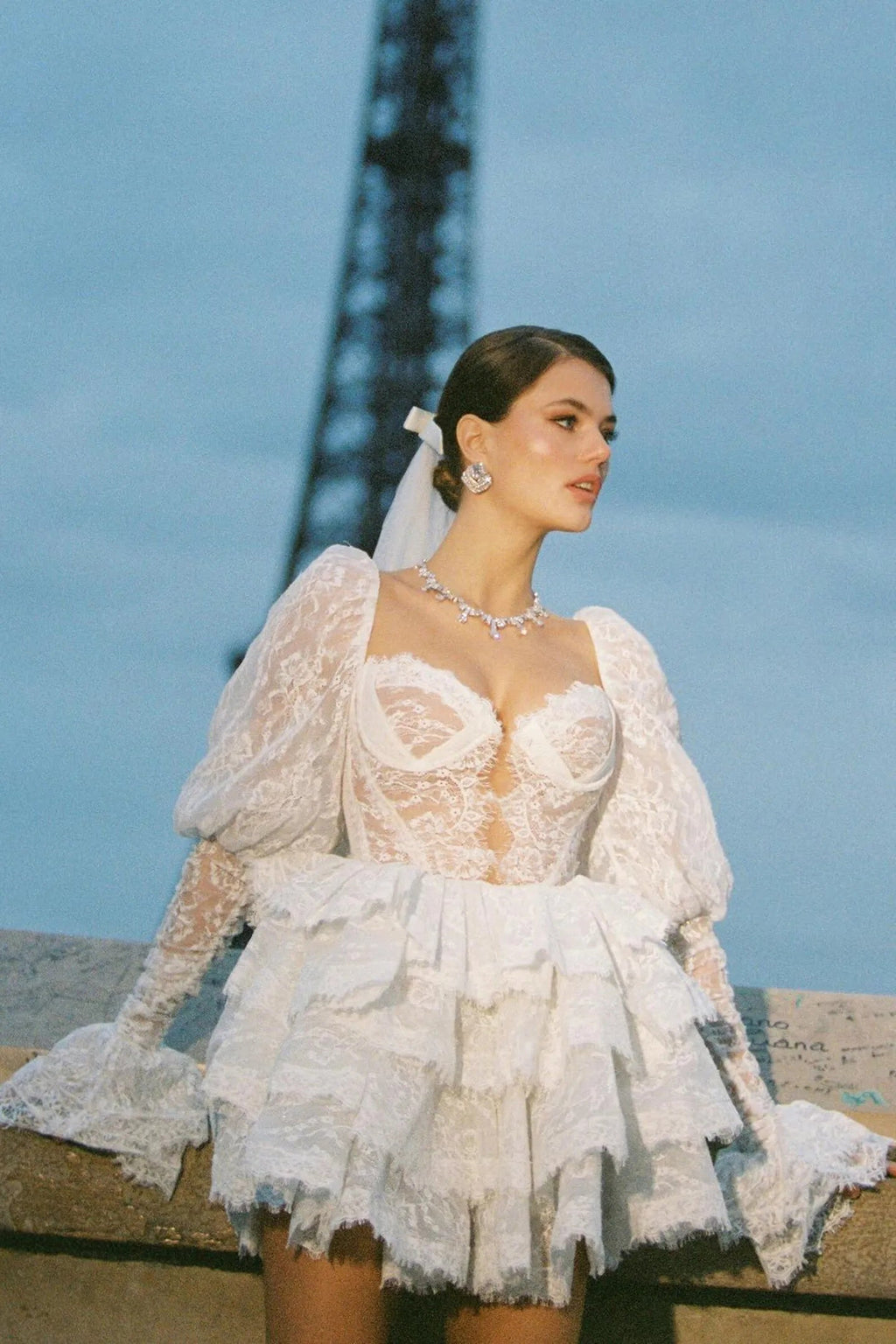 Bonnie Dantel Puf Kollu Mini Elbise