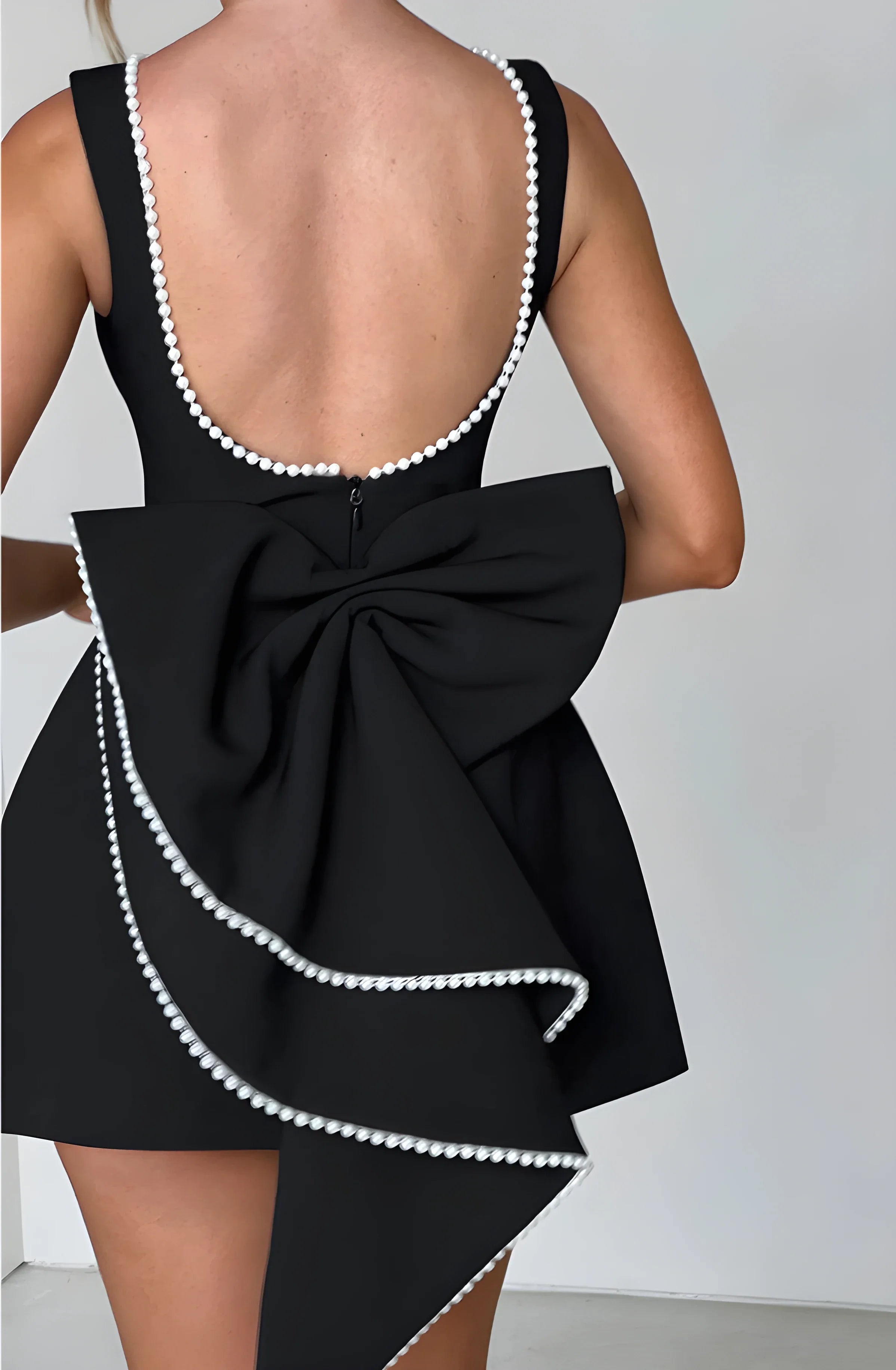 Pearl Bow Mini Elbise