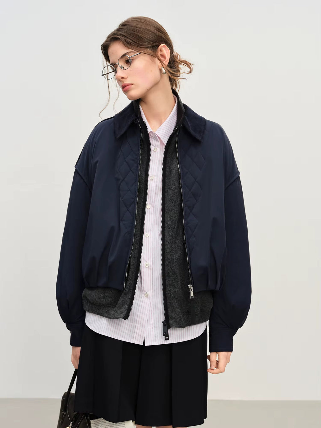 Ekose Panelli Kısa Ceket