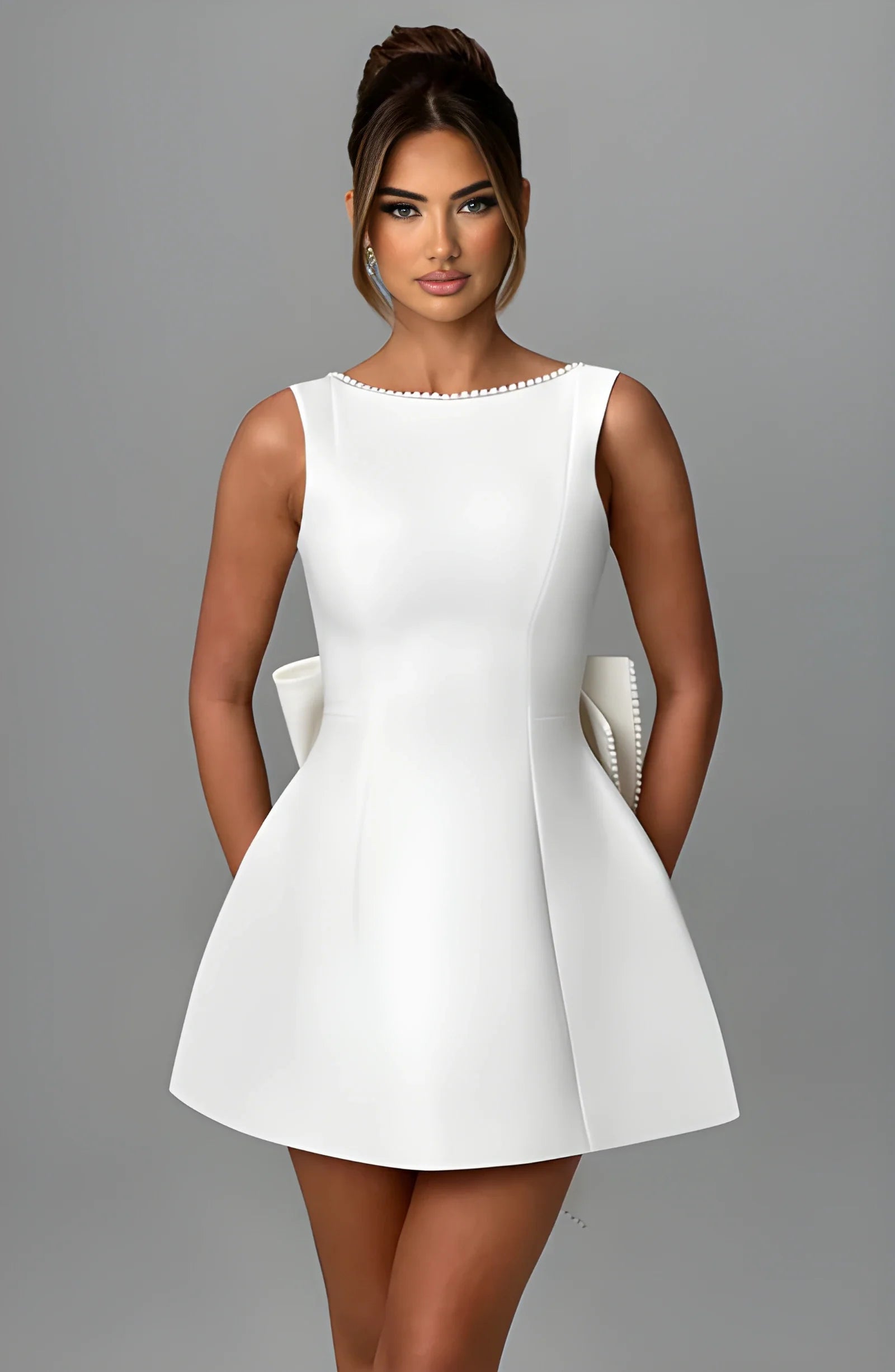 Pearl Bow Mini Elbise
