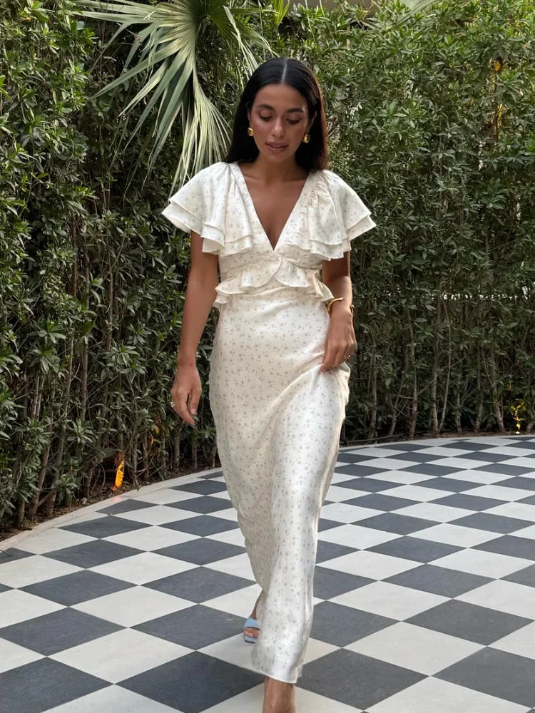 Volanlı Saten Elbise