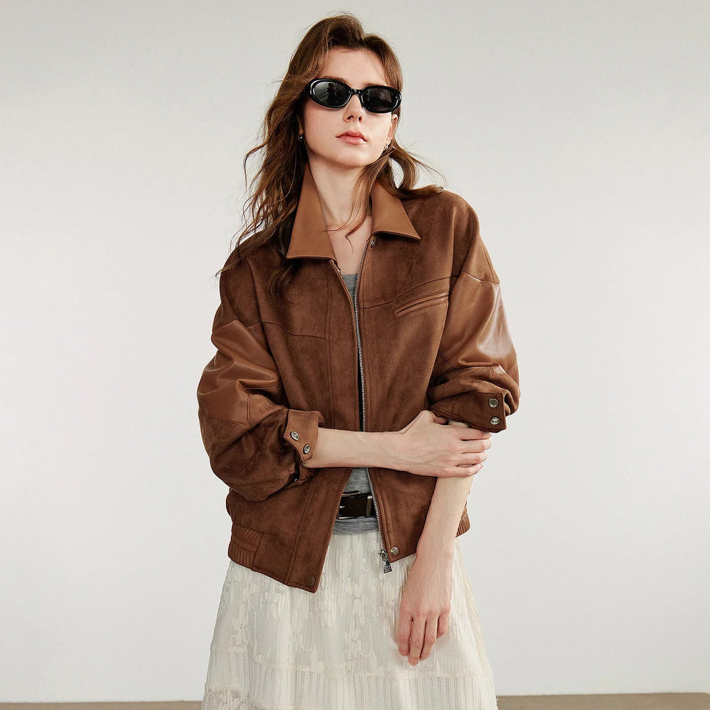 Oversize Kahverengi Deri Ceket