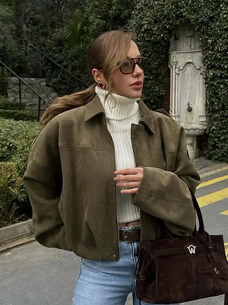 Süet Görünümlü Kruvaze Ceket