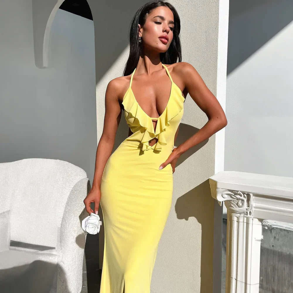 Askılı Yırtmaçlı Elbise