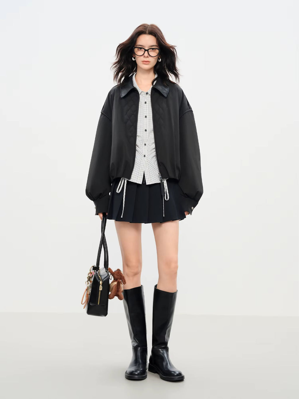 Ekose Panelli Kısa Ceket