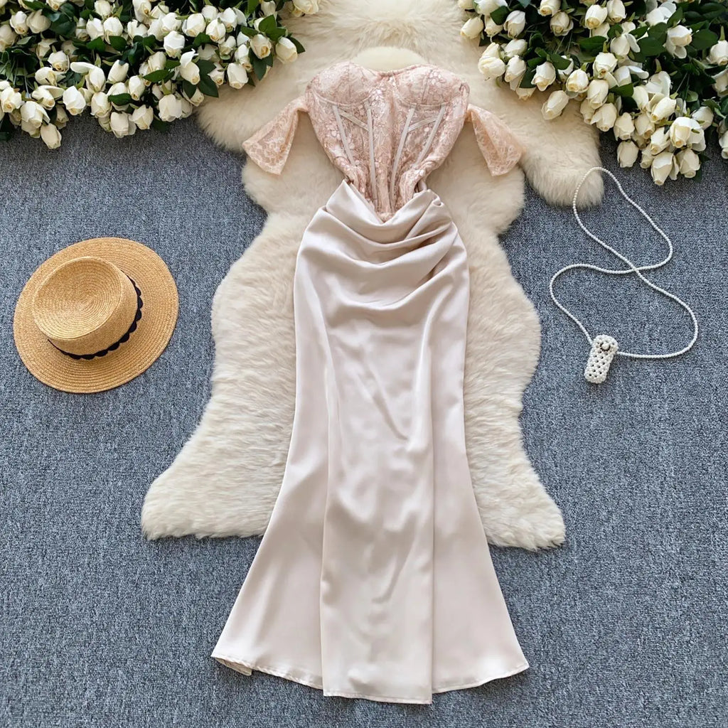 Dantel Büstiyerli Saten Elbise