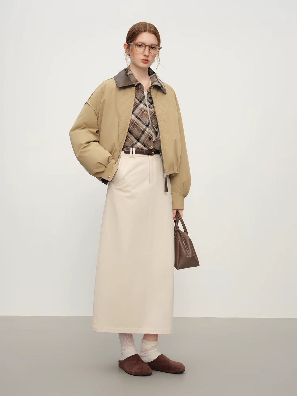 Ekose Panelli Kısa Ceket