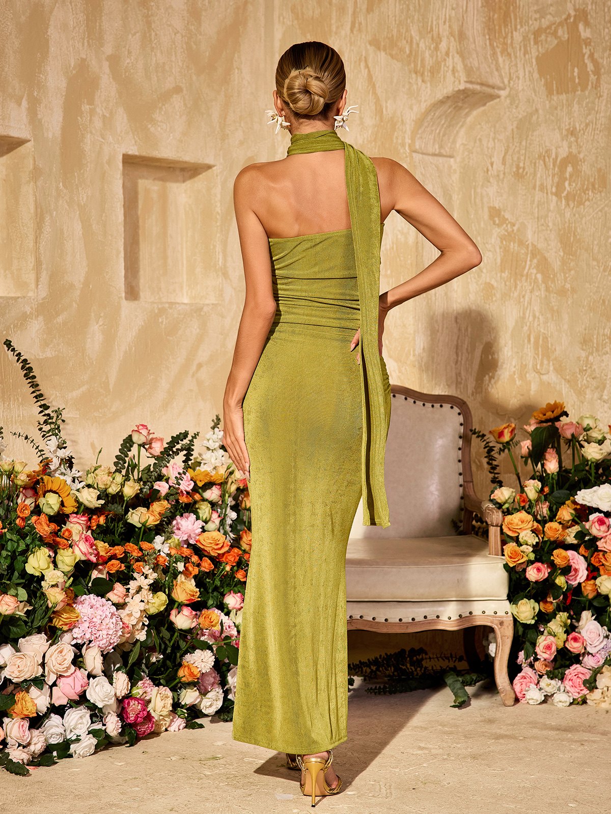 Vyxaris Straplez Büstiyer Detaylı Uzun Elbise