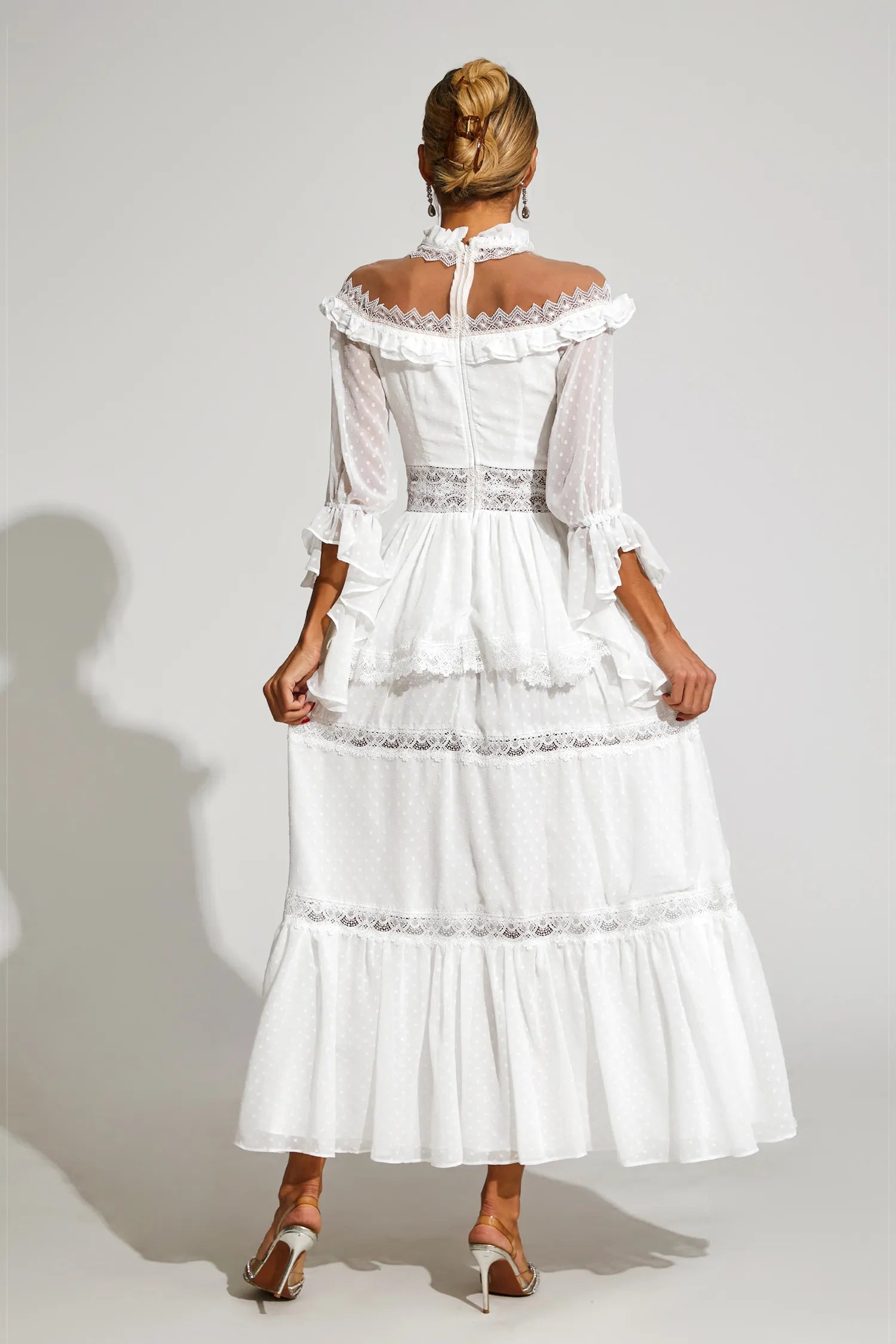 Dantel Uzun Kollu Maxi Elbise