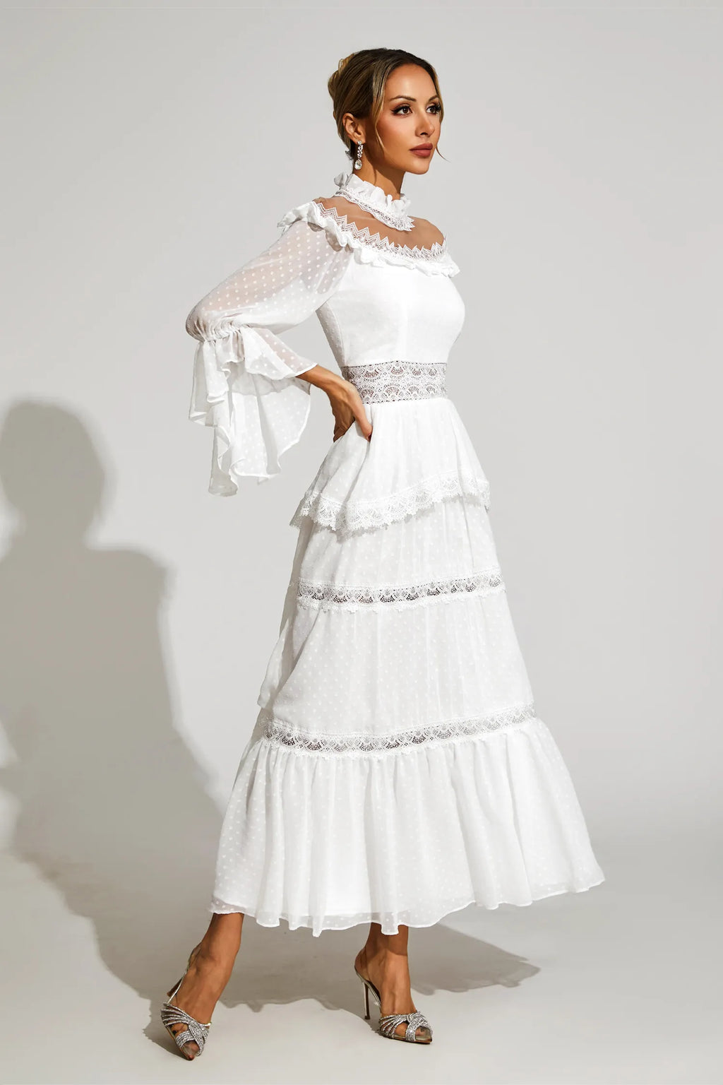 Dantel Uzun Kollu Maxi Elbise