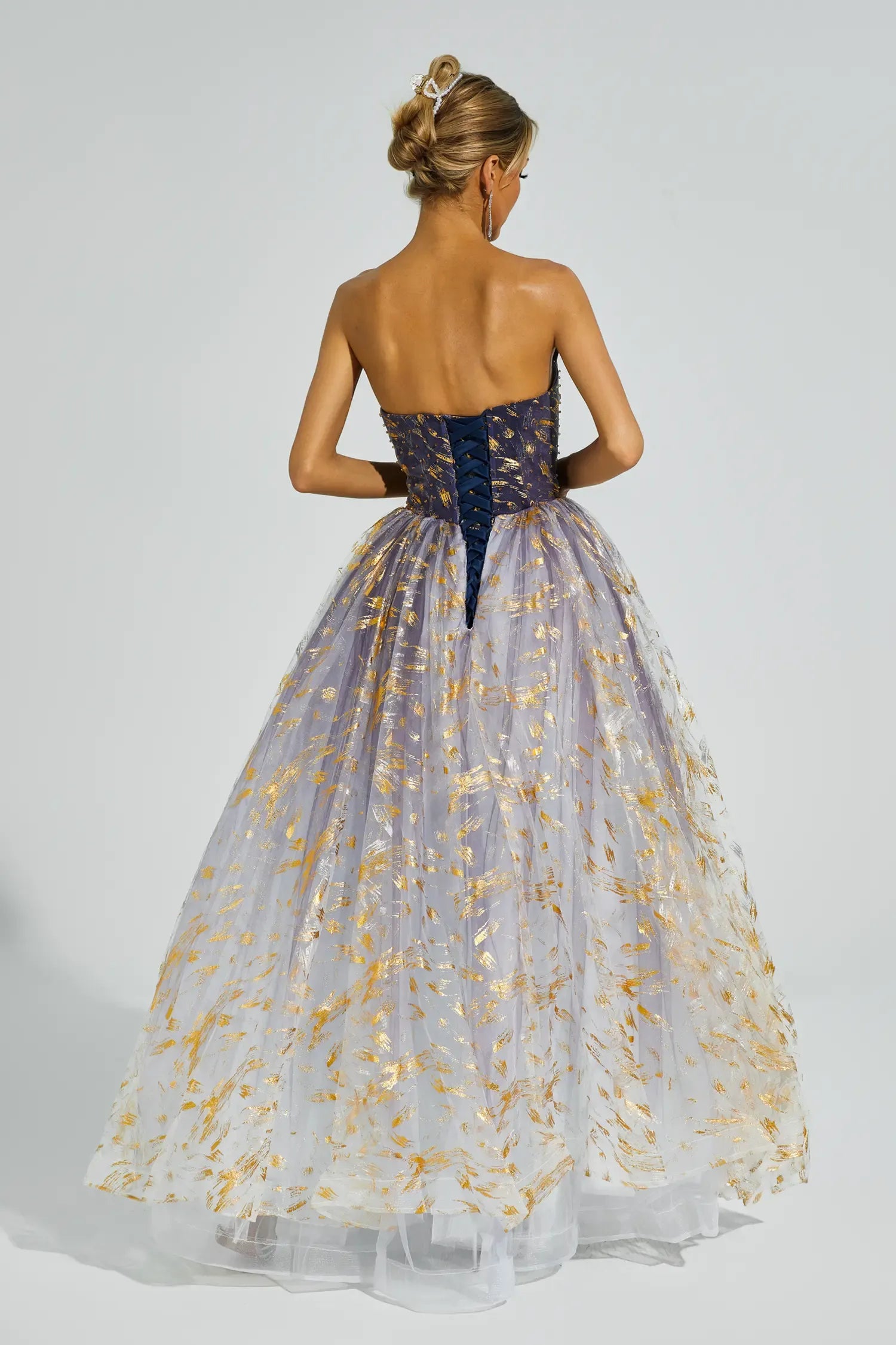 Yetta Degrade Mavi Düşük Omuz Tutu Maxi Elbise