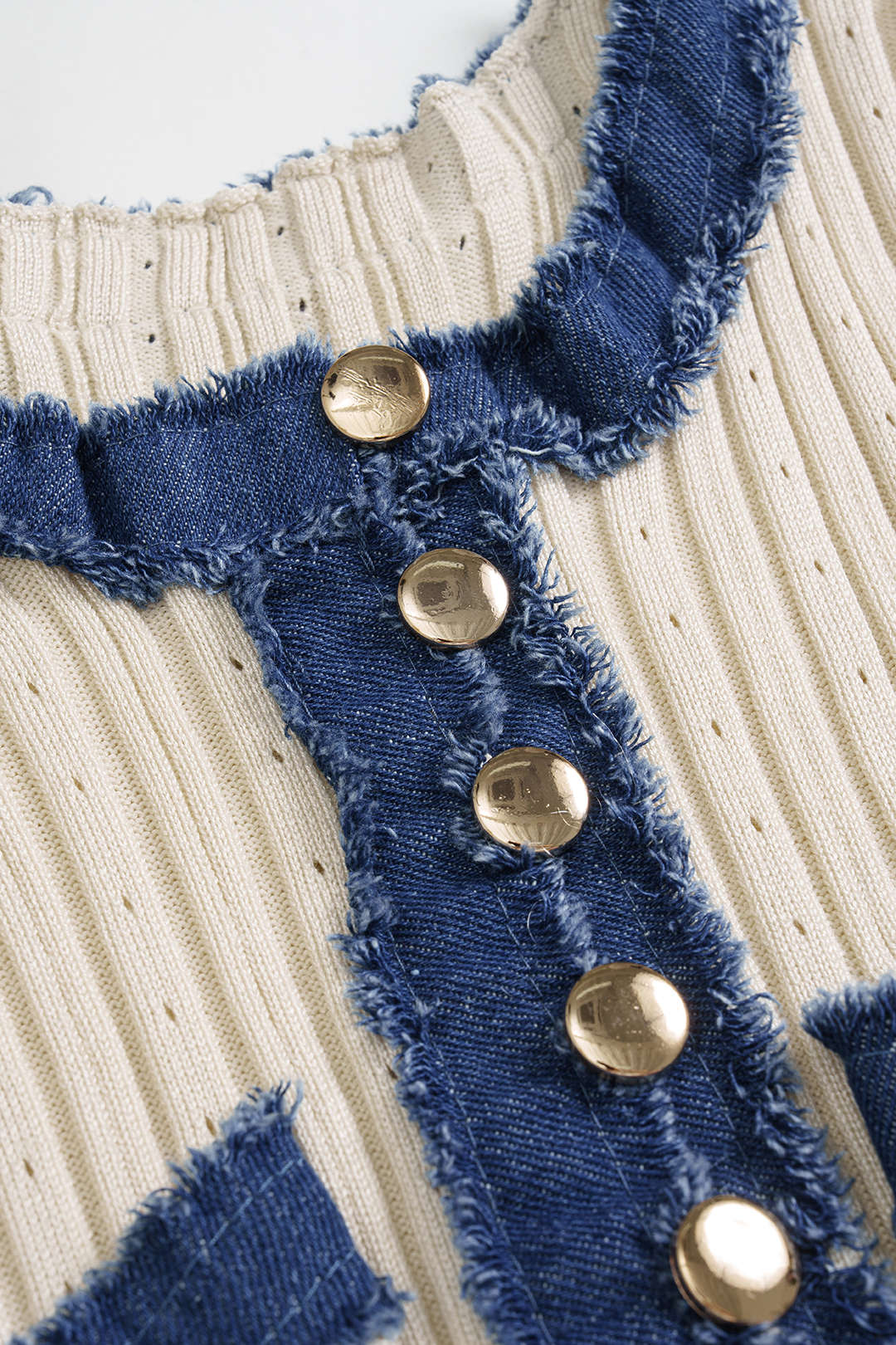 Denim Patçalı Metalik Düğmeli Kısa Kollu Maxi Elbise