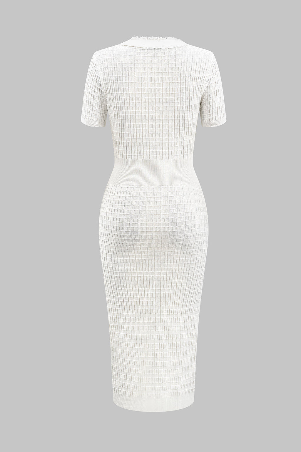 Örgü V-Yaka Düğmeli Kısa Kol Elbise