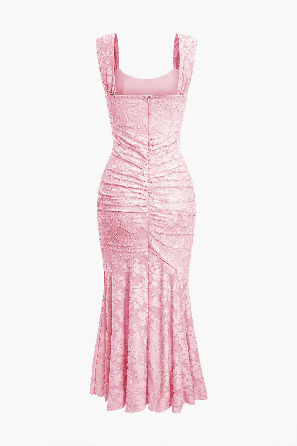 Çiçek Desenli Asimetrik Kenar Kıvrılmış Deniz Kızı Kolsuz Midi Elbise