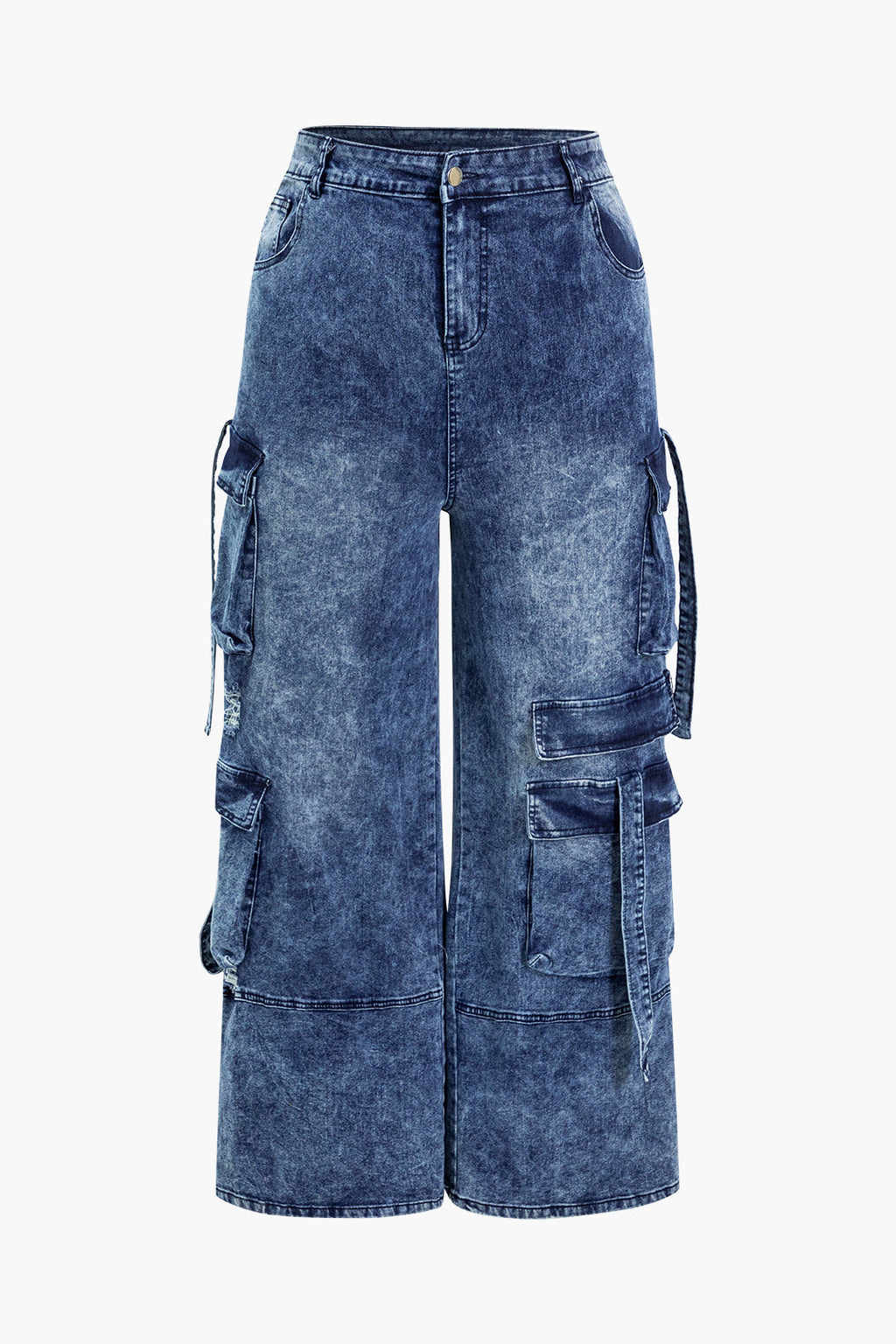 Büyük Beden Yıkanmış Geniş Paça Kargo Jean