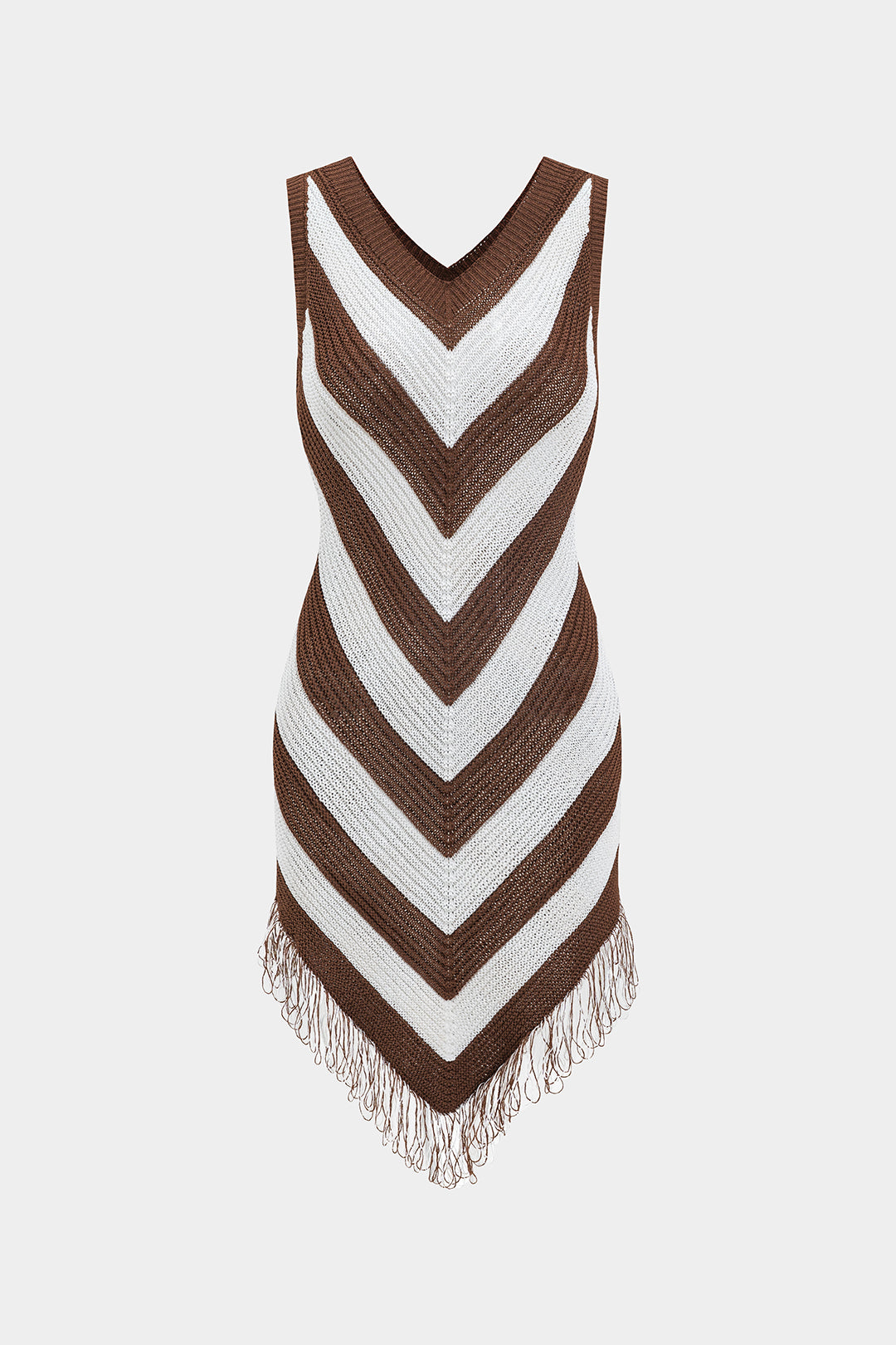 Örgü Püskül Kontrast Kolsuz Elbise