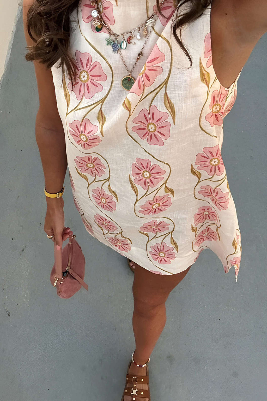 Çiçek Desenli Kolsuz Mini Elbise