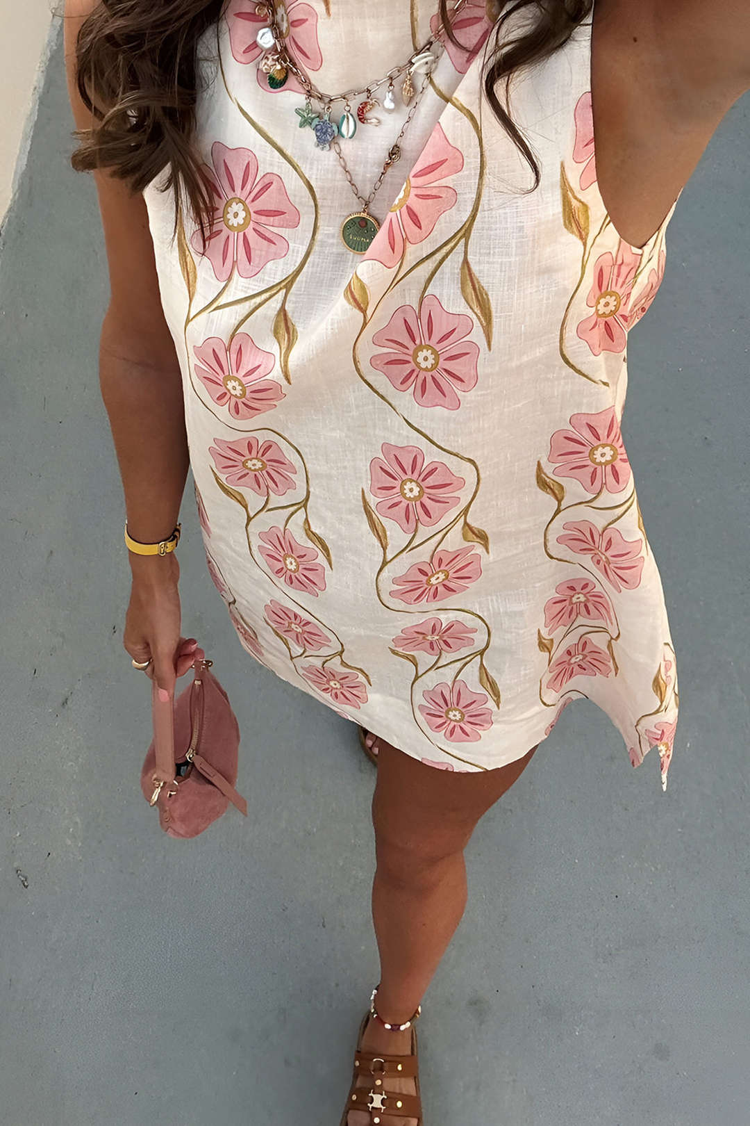 Çiçek Desenli Kolsuz Mini Elbise