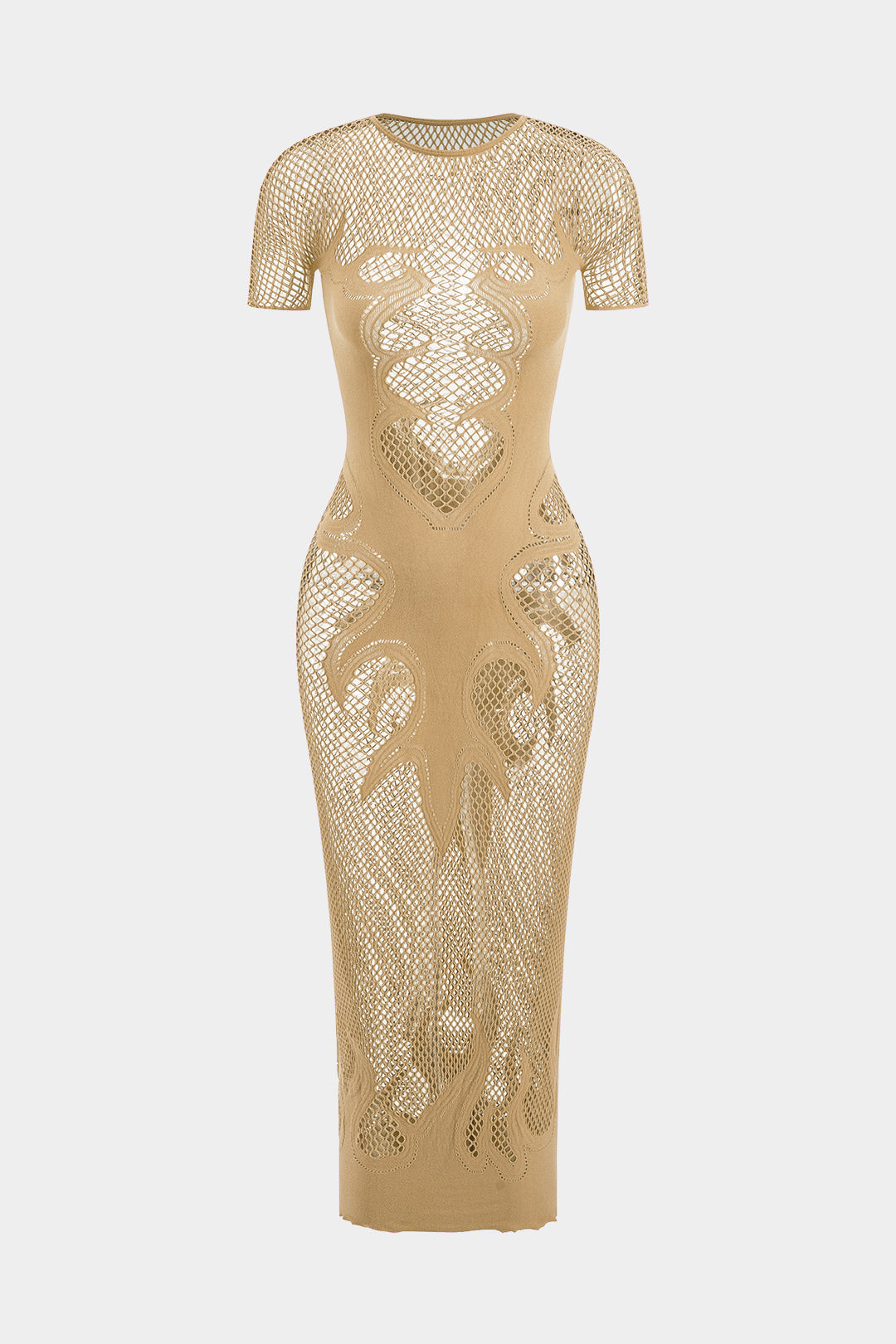 Örgü Kesik Şeffaf Kısa Kol Elbise