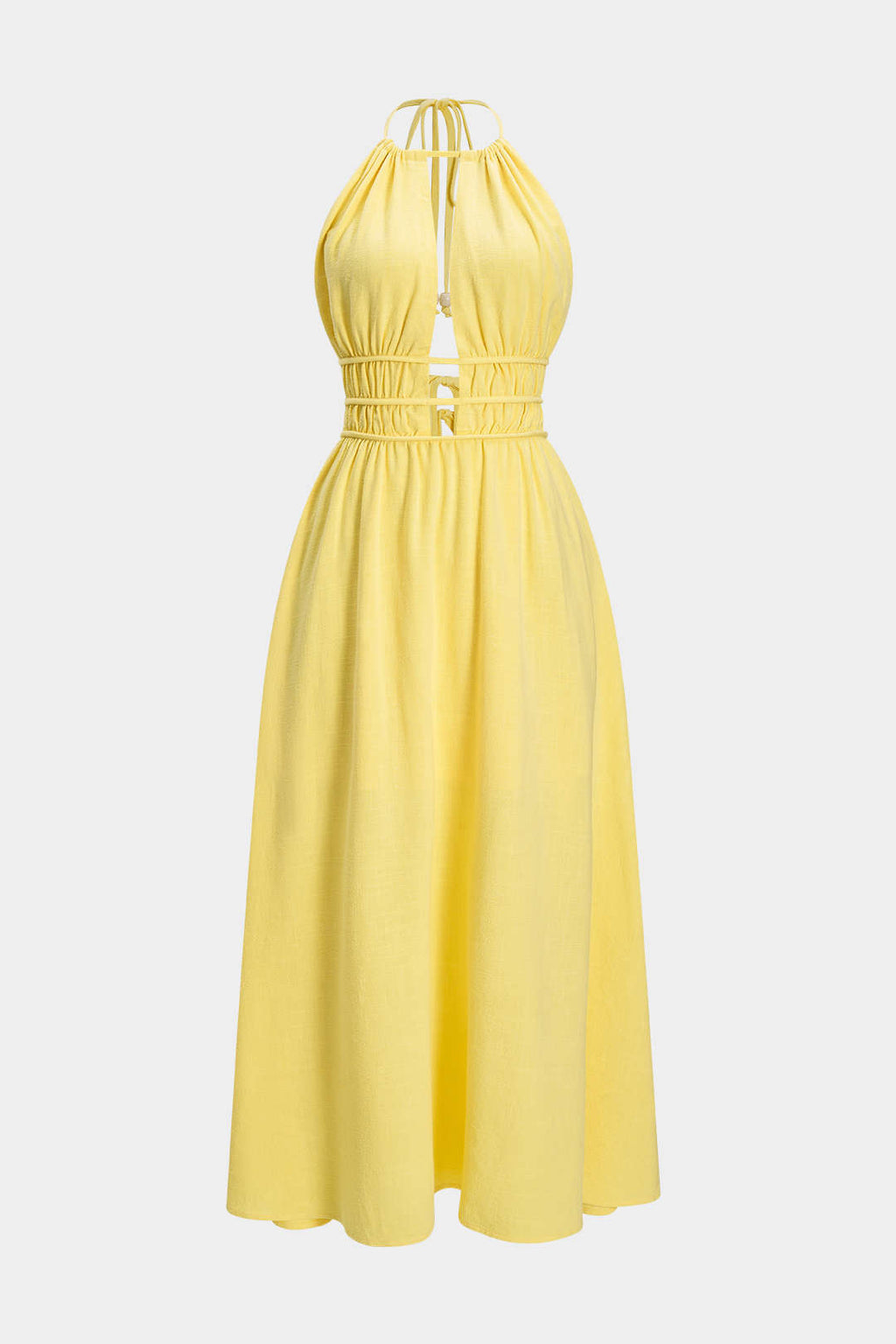 Halter Yaka Kesik Detaylı Kolsuz Maxi Elbise