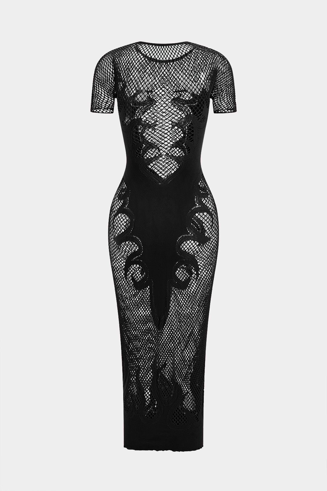 Örgü Kesik Şeffaf Kısa Kol Elbise