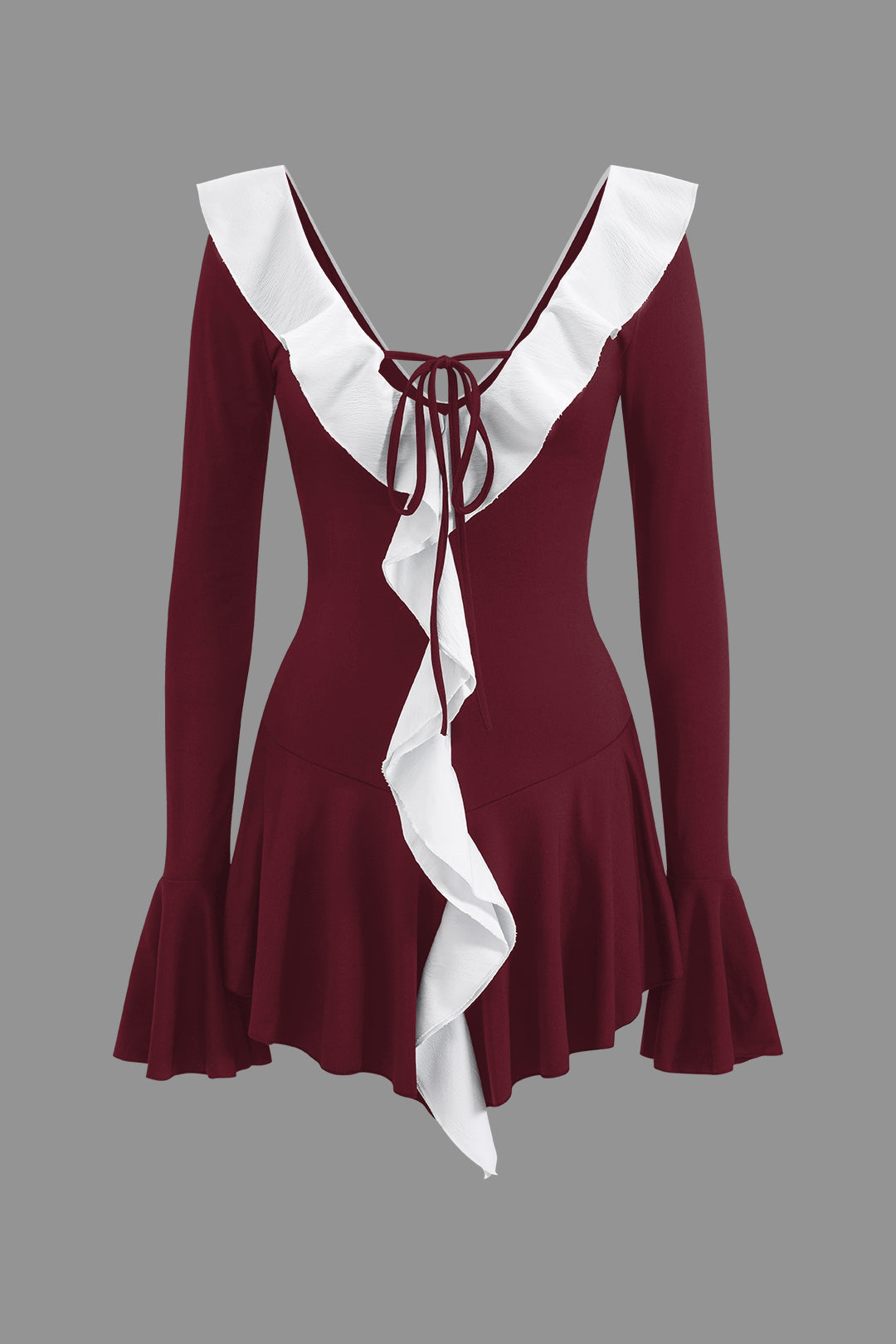 Kontrast Fırfır Yaka Mini Elbise