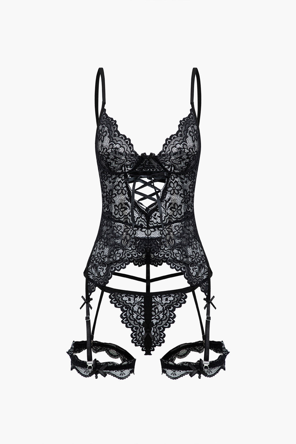 Düz Renk Kesik Dantel İç Giyim Garter Seti