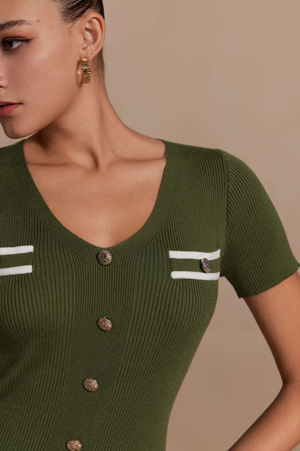 Kanalı Ribanalı V Yaka Midi Elbise