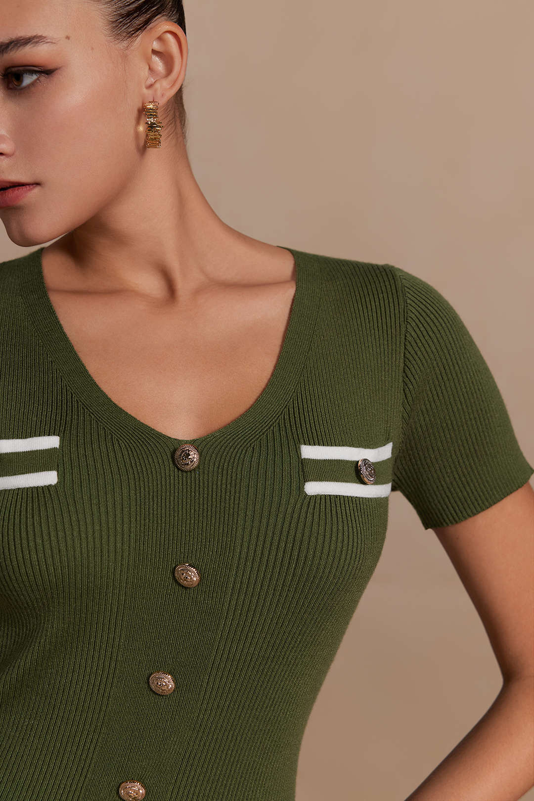 Kanalı Ribanalı V Yaka Midi Elbise