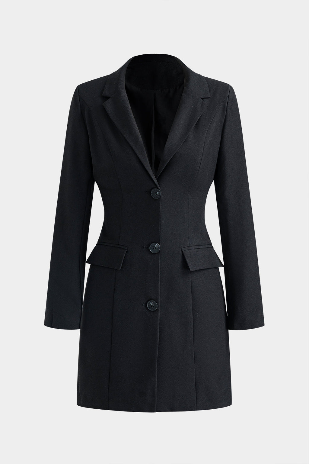 Düğme V Yaka Cepli Uzun Kollu Mini Elbise