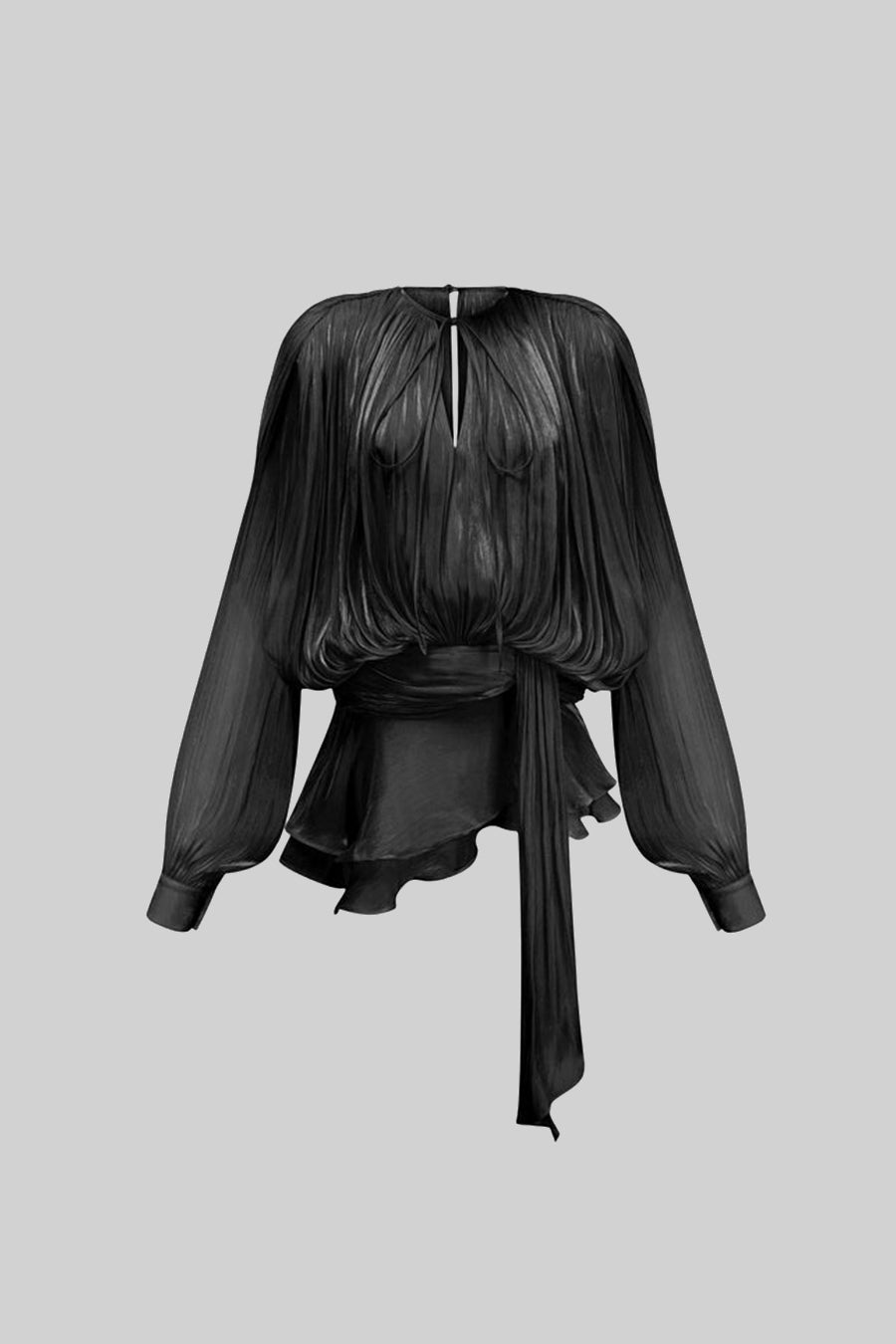 Fırfırlı Uzun Kollu Akıcı Siluetli Mini Elbise