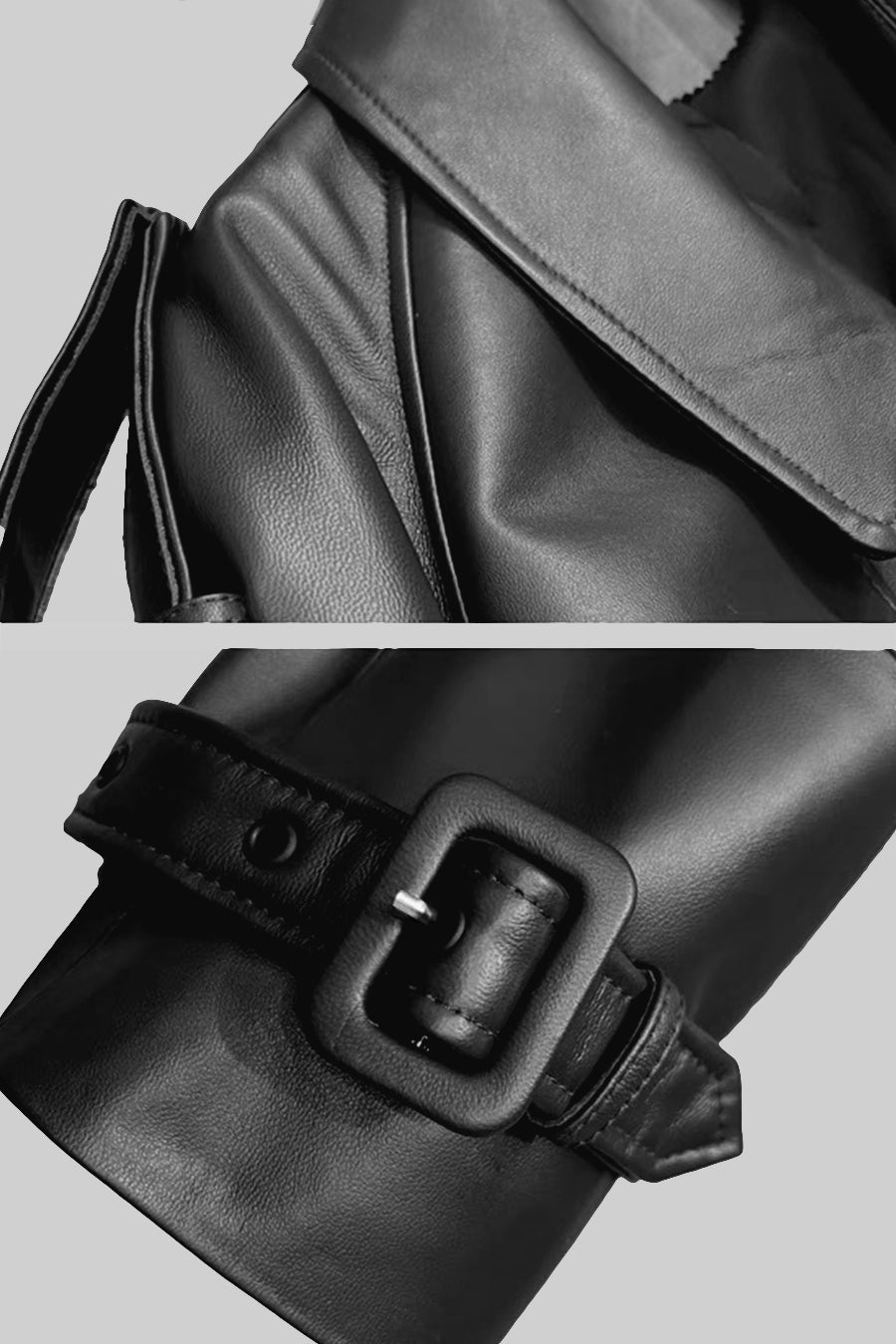 Çift Düğmeli Vegan Deri Ceket