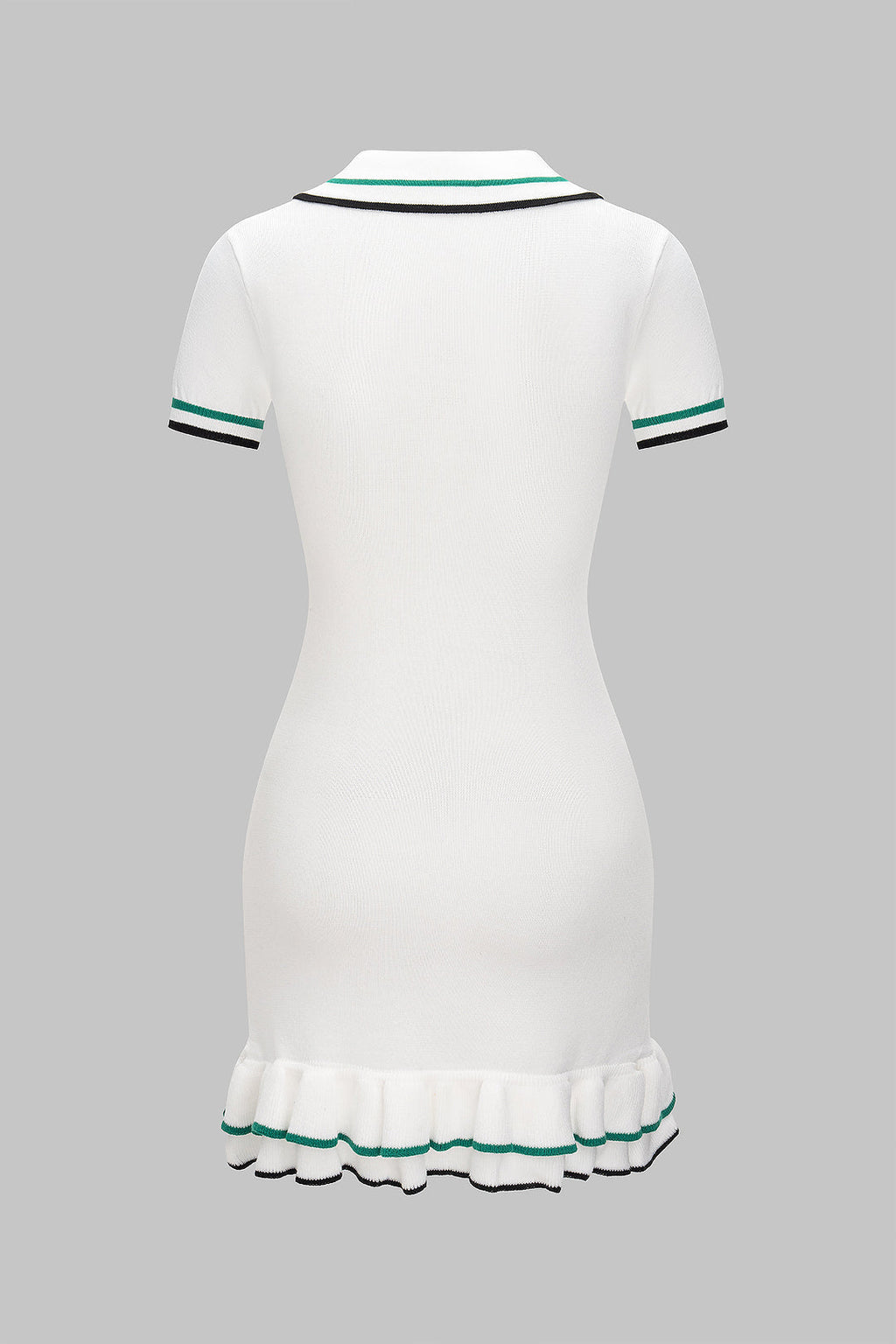 Triko Kontrast Düğme Volan Kısa Kol Elbise