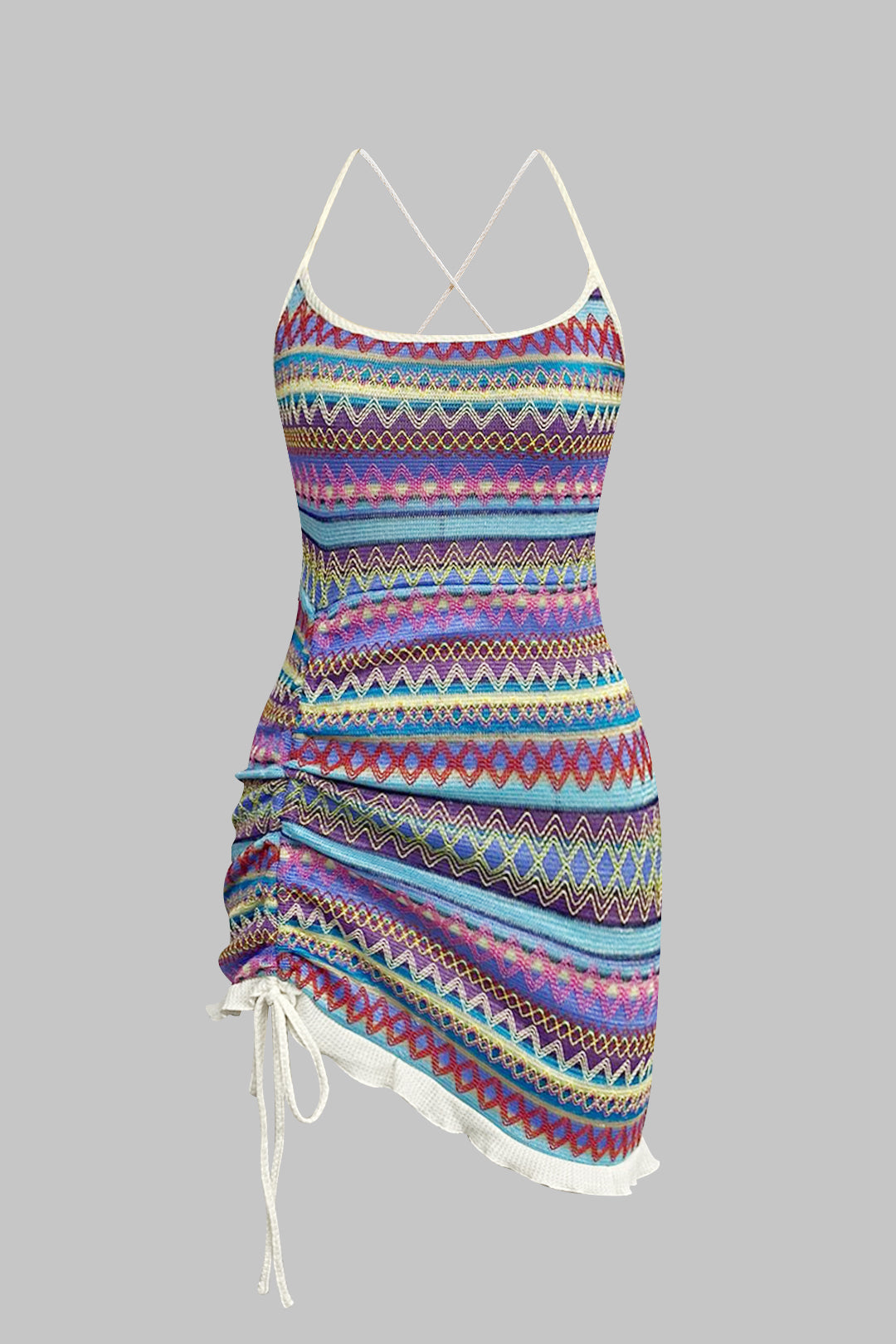 Örgü Çekme İpi Çapraz Bağlama Sırt Dekolteli Elbise