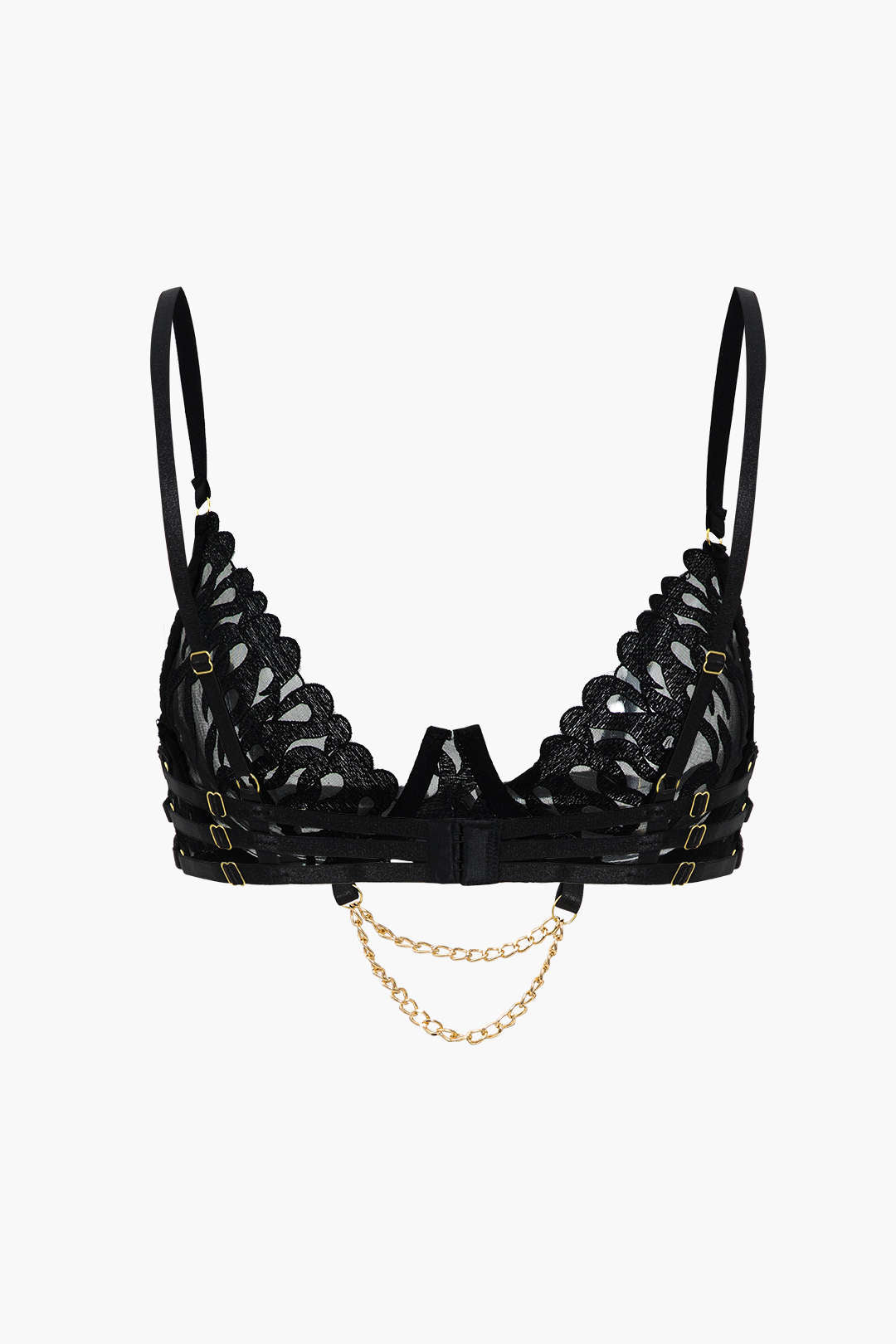 Nakışlı Zincir Detaylı Kesik İç Giyim Garter Seti