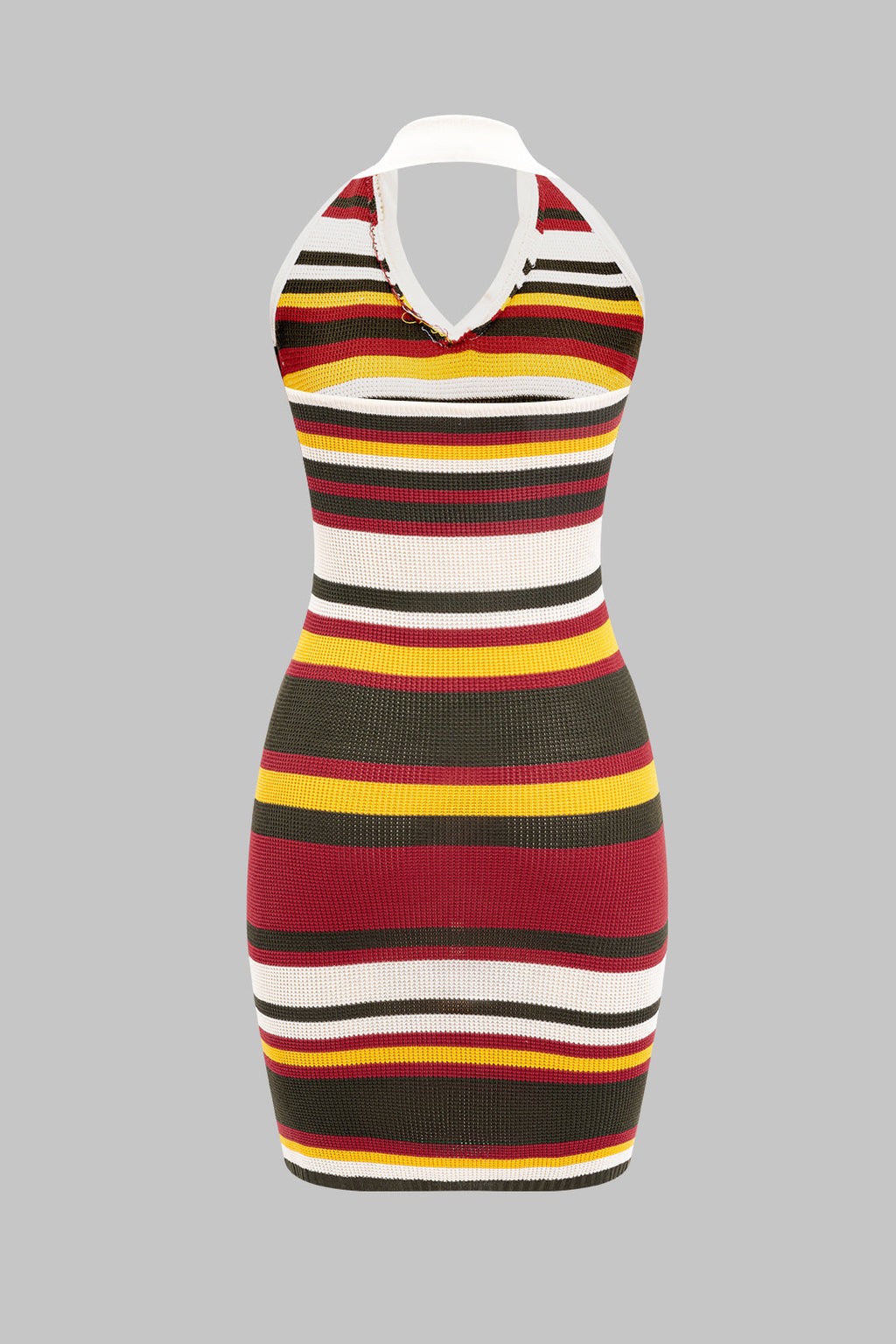 Örgü Kontrast Halter Yaka Sırt Açık Kolsuz Elbise