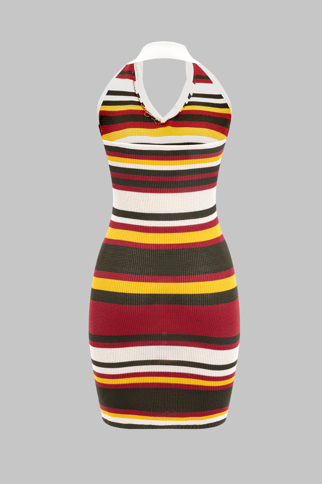 Örgü Kontrast Halter Yaka Sırt Açık Kolsuz Elbise