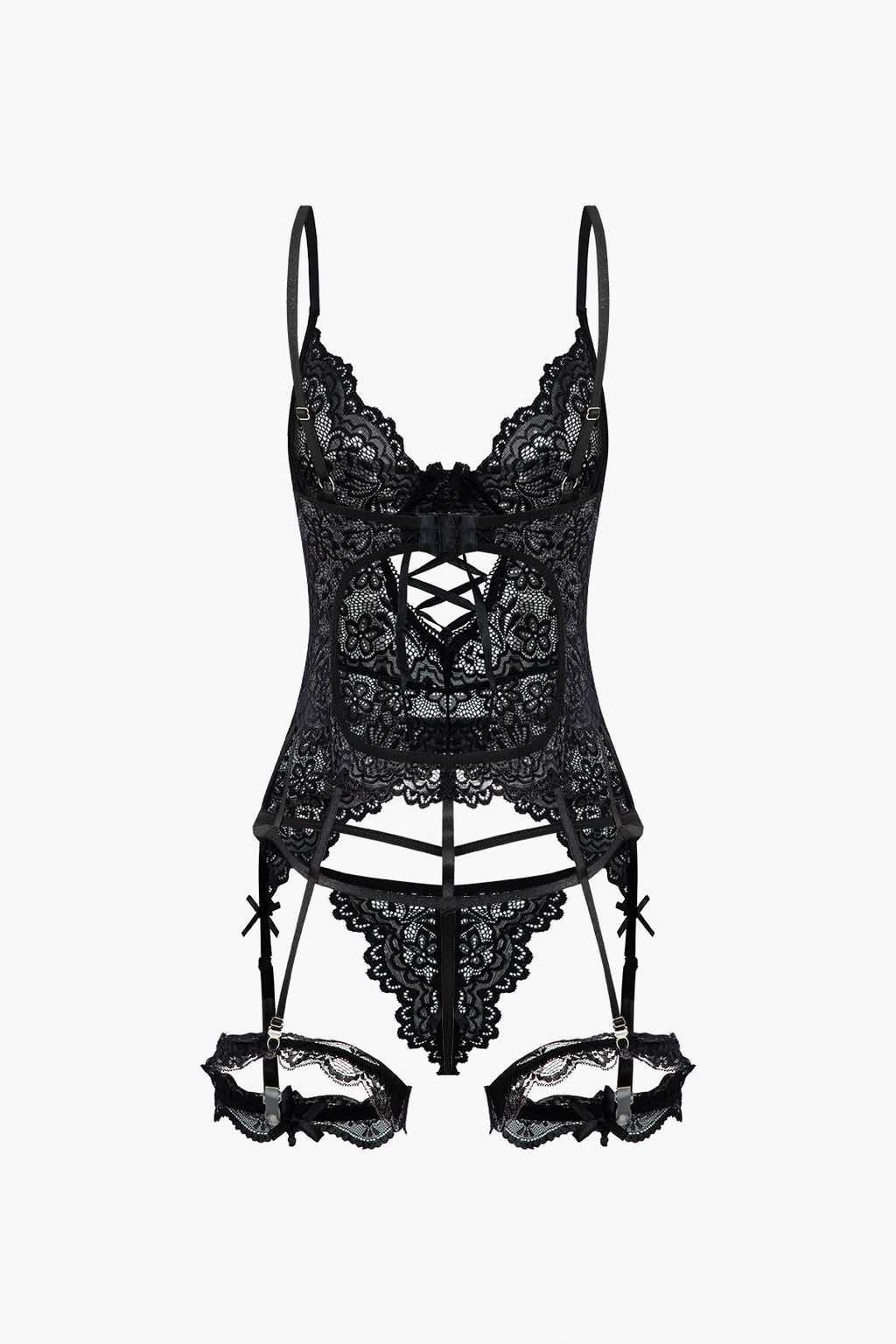 Düz Renk Kesik Dantel İç Giyim Garter Seti