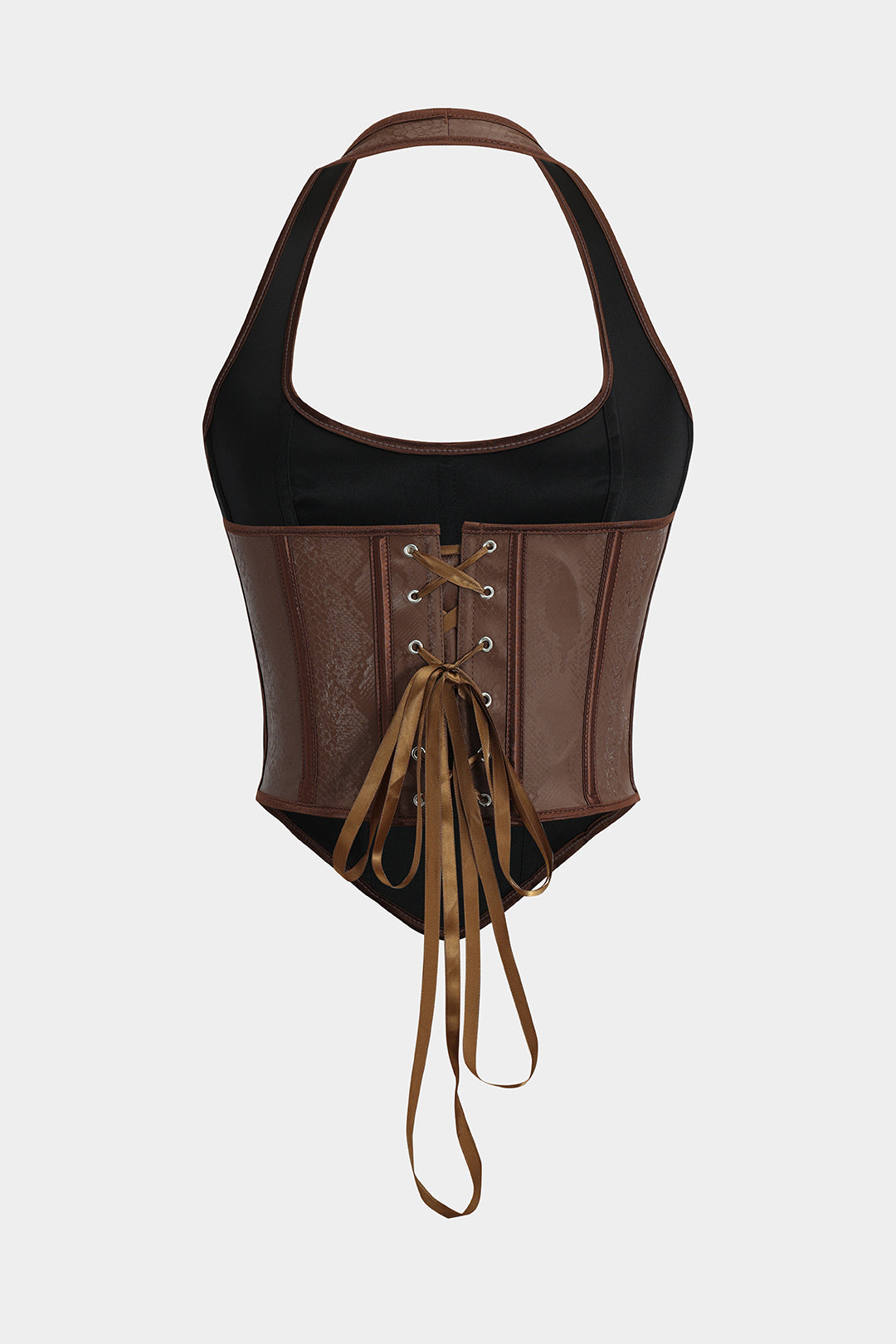 Yılan Derisi Görünümlü Deri Bağlamalı Korse Askılı Bluz