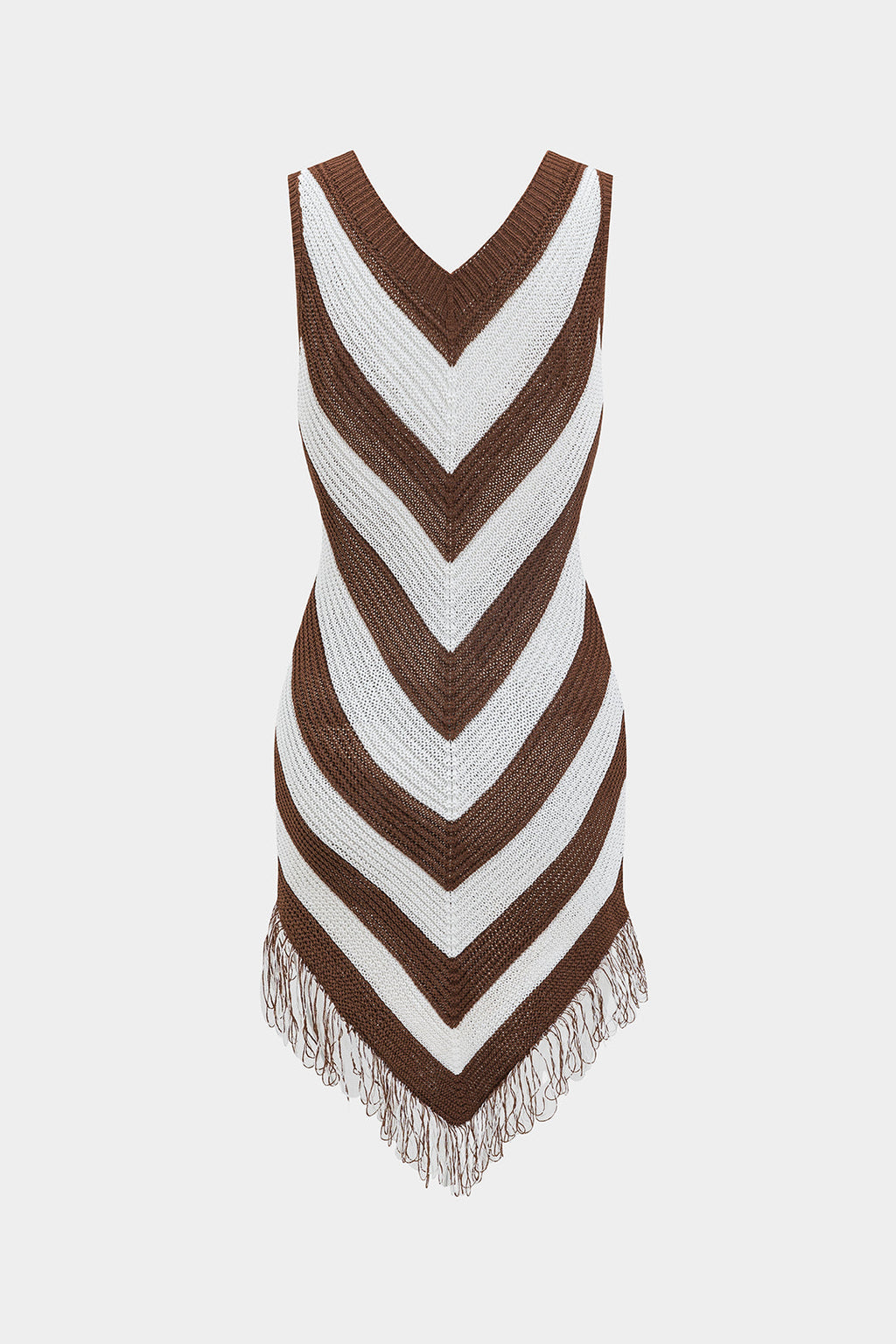 Örgü Püskül Kontrast Kolsuz Elbise