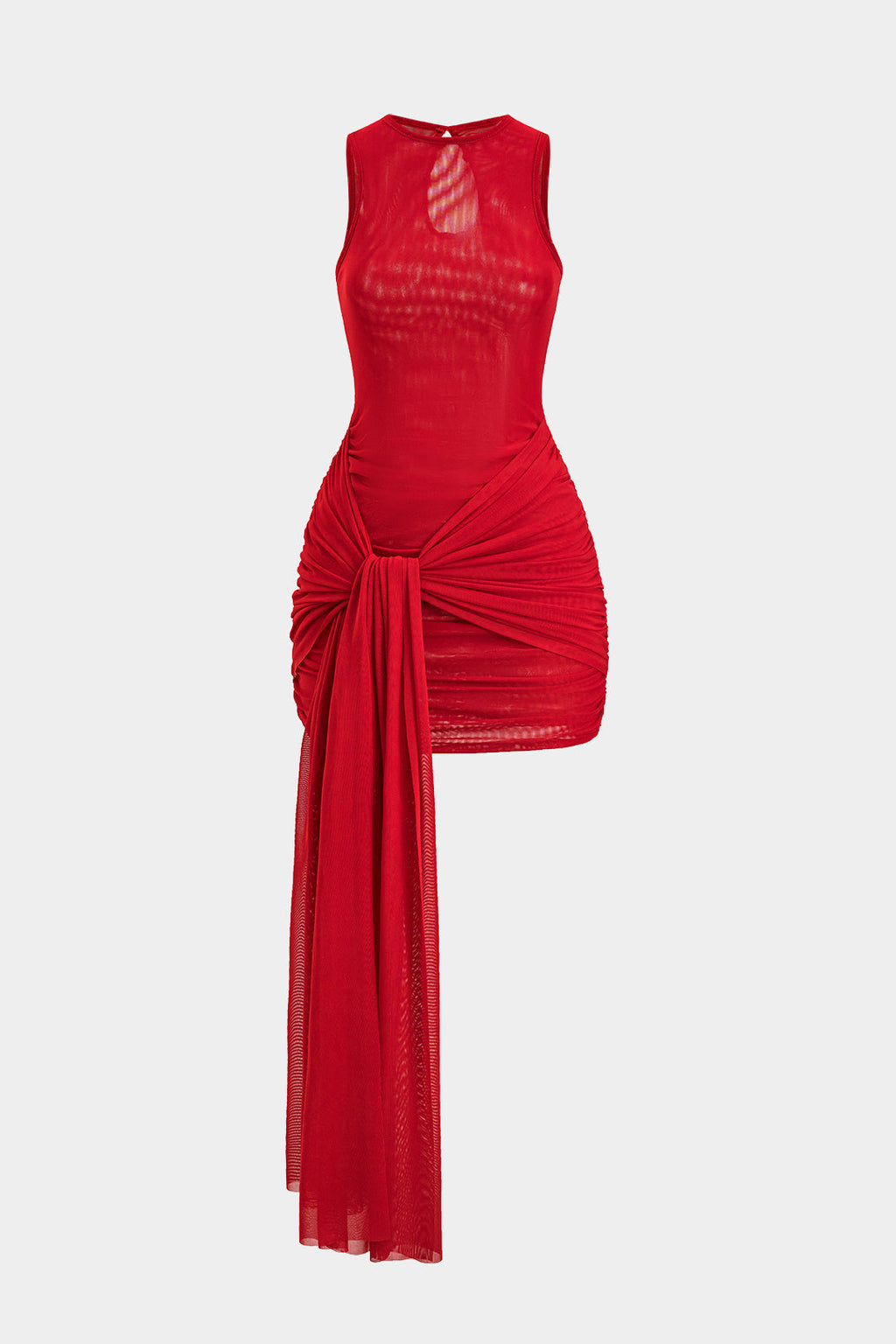 Ağ Mesh Kesik Detaylı Bağcıklı Kolsuz Mini Elbise