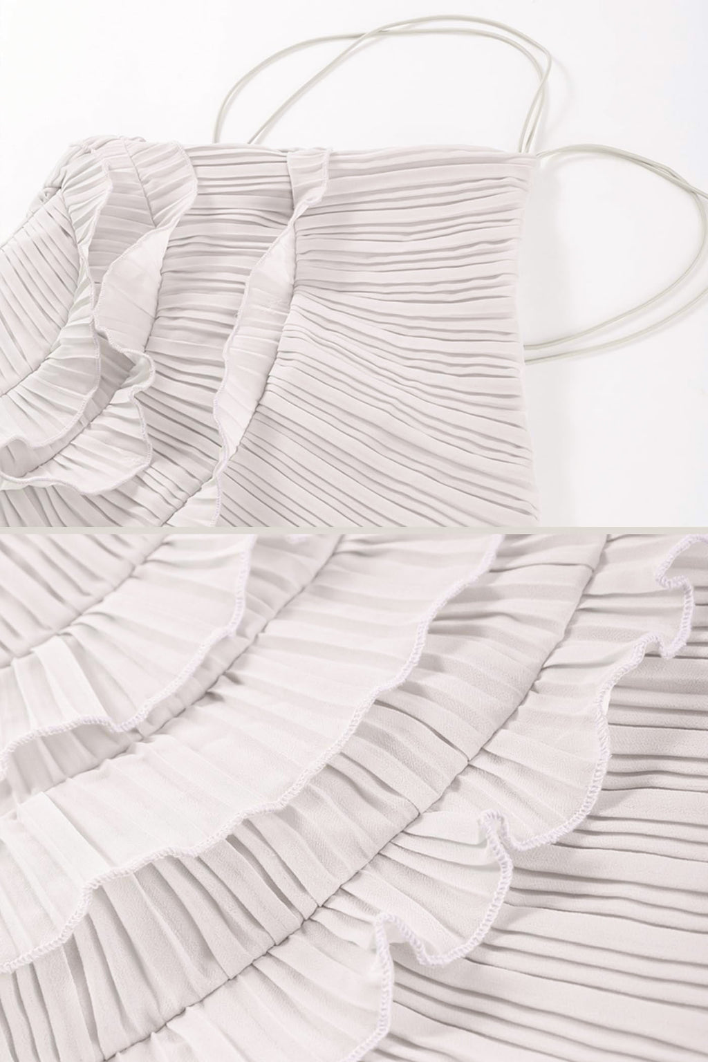 Fırfır Detaylı Pileli Halter Midi Elbise