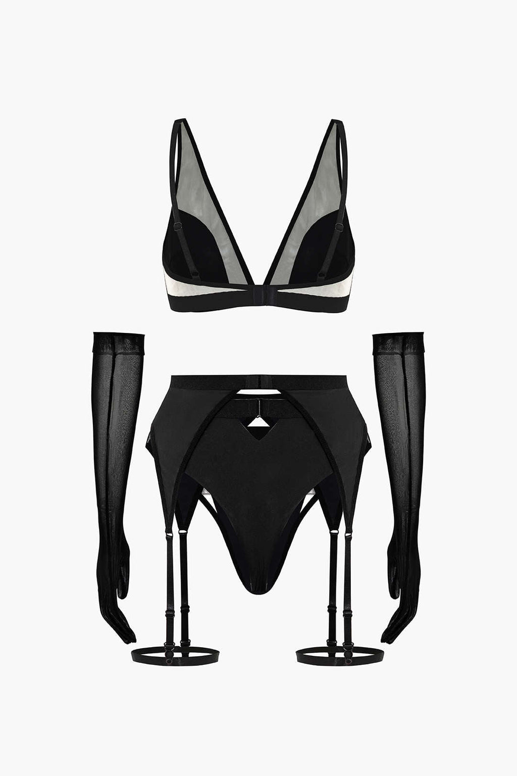 Şeffaf Lingerie Garter Seti ve Mesh Eldiven