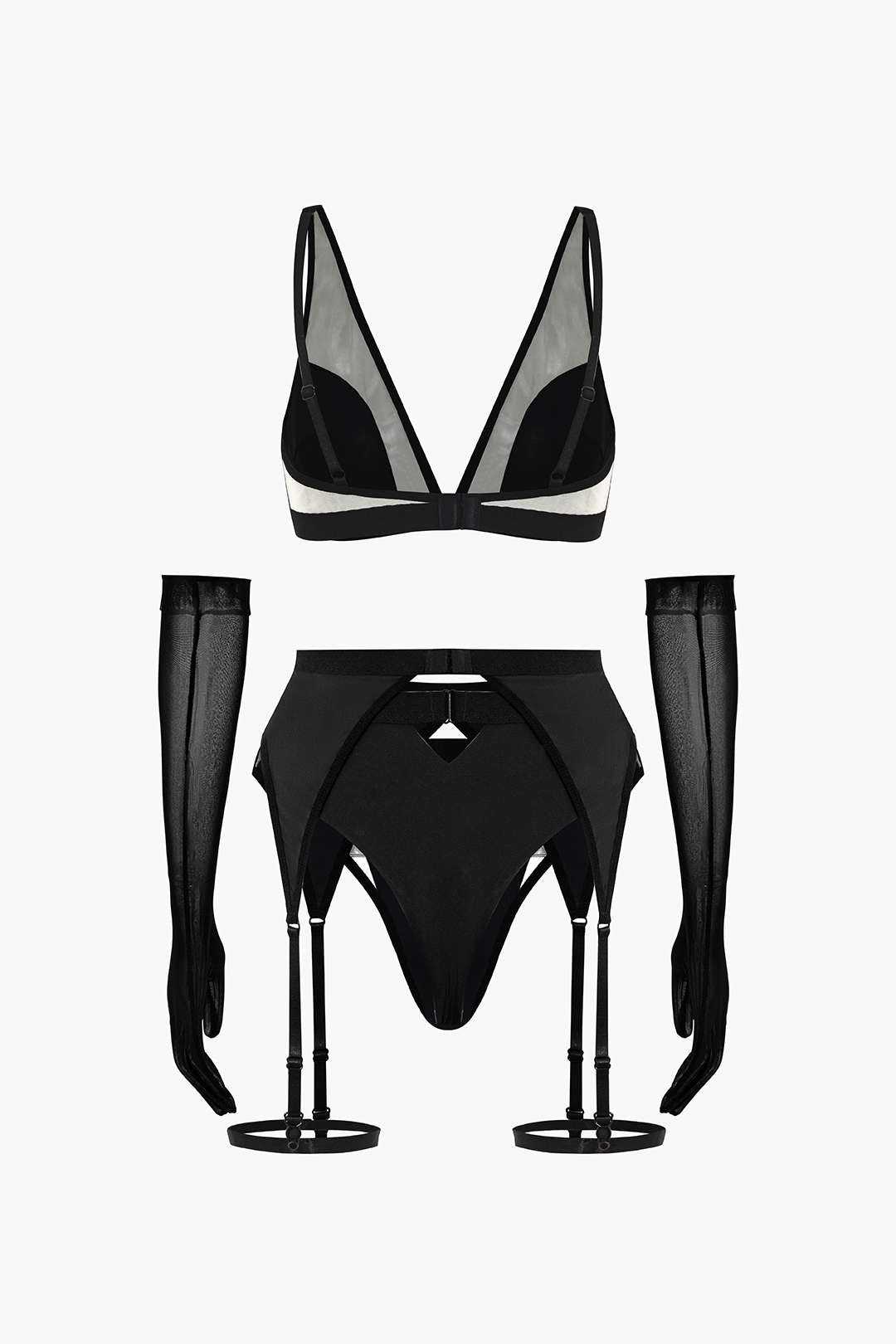 Şeffaf Lingerie Garter Seti ve Mesh Eldiven