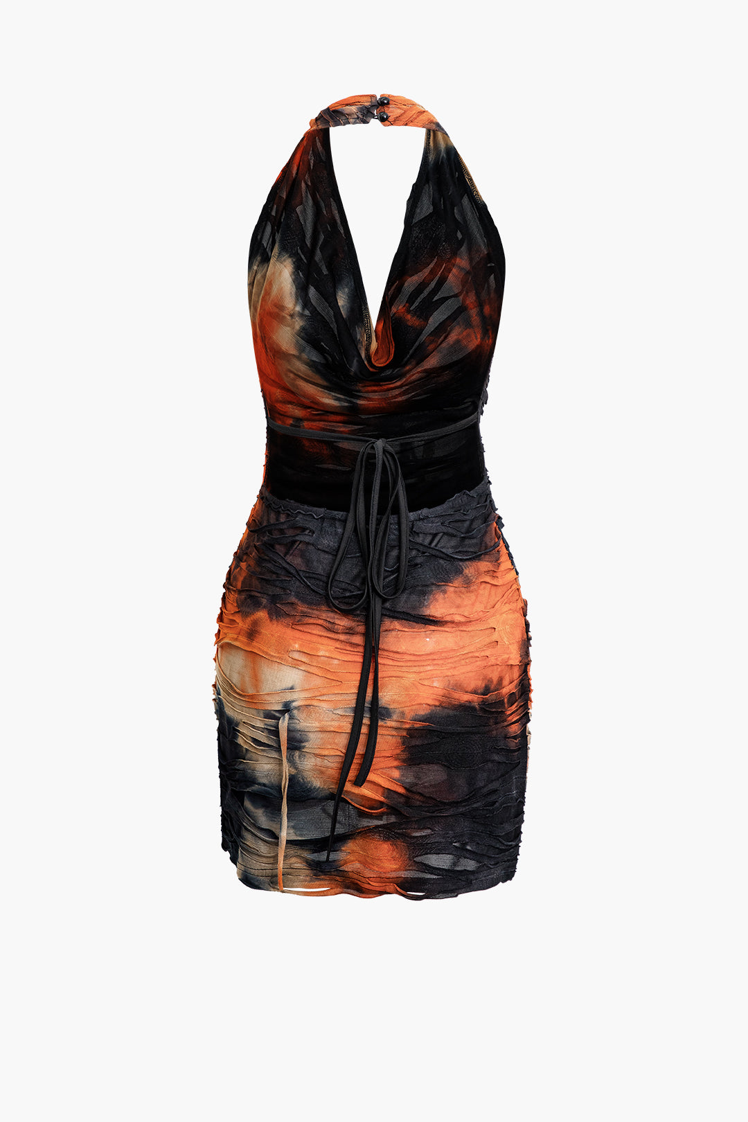 Halter Sırt Açık Yıpranmış Mini Elbise