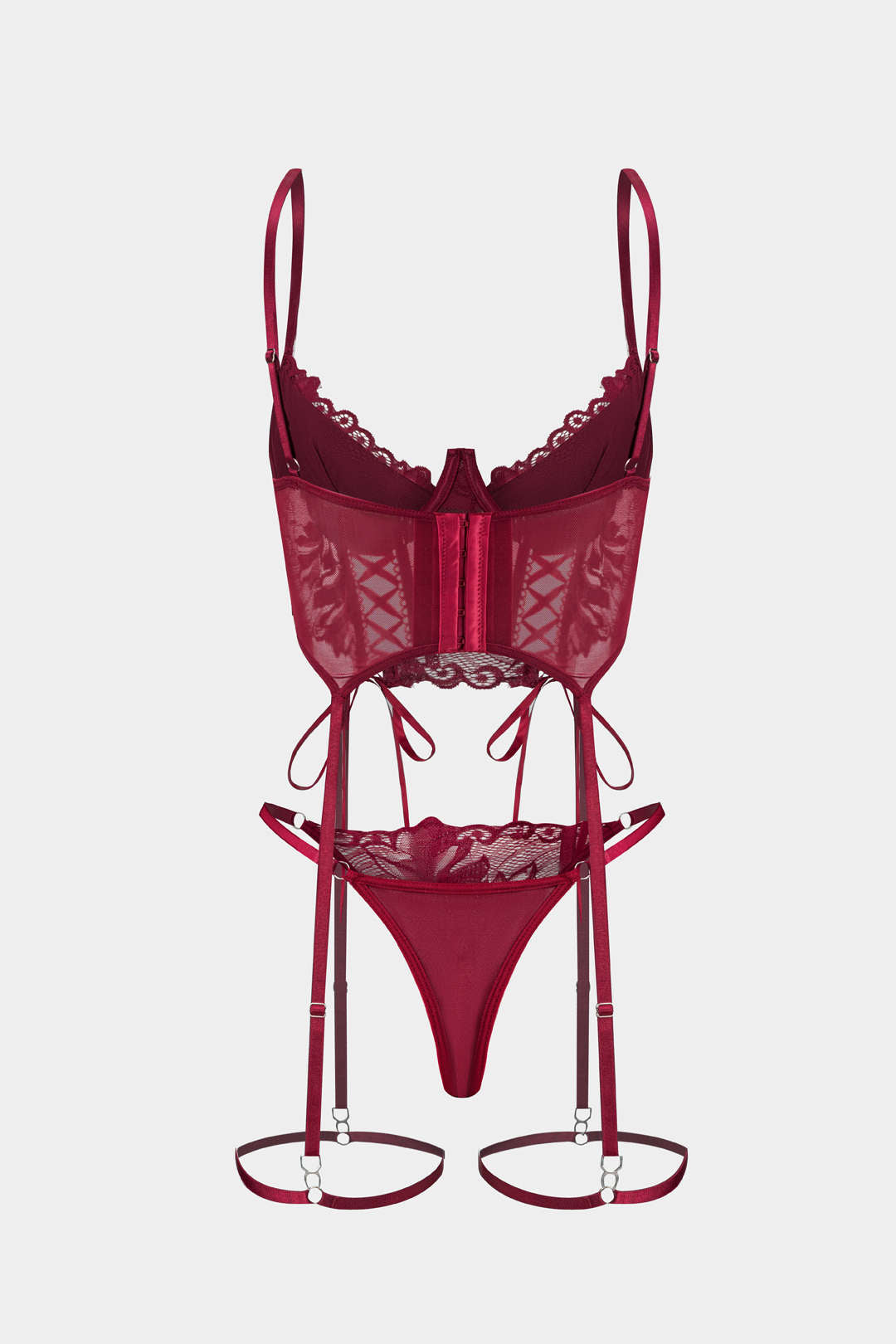 Dantel Çapraz Bağlama Detaylı Sırt Dekolteli İç Giyim Garter Seti